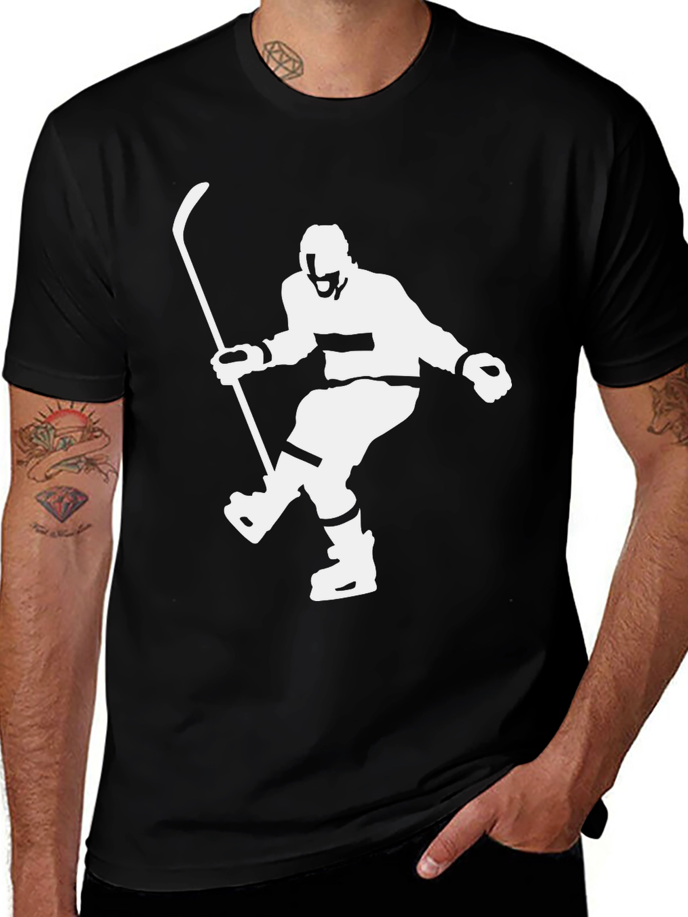 Hockey Player Graphic Tee - Black Cotton T-Shirt