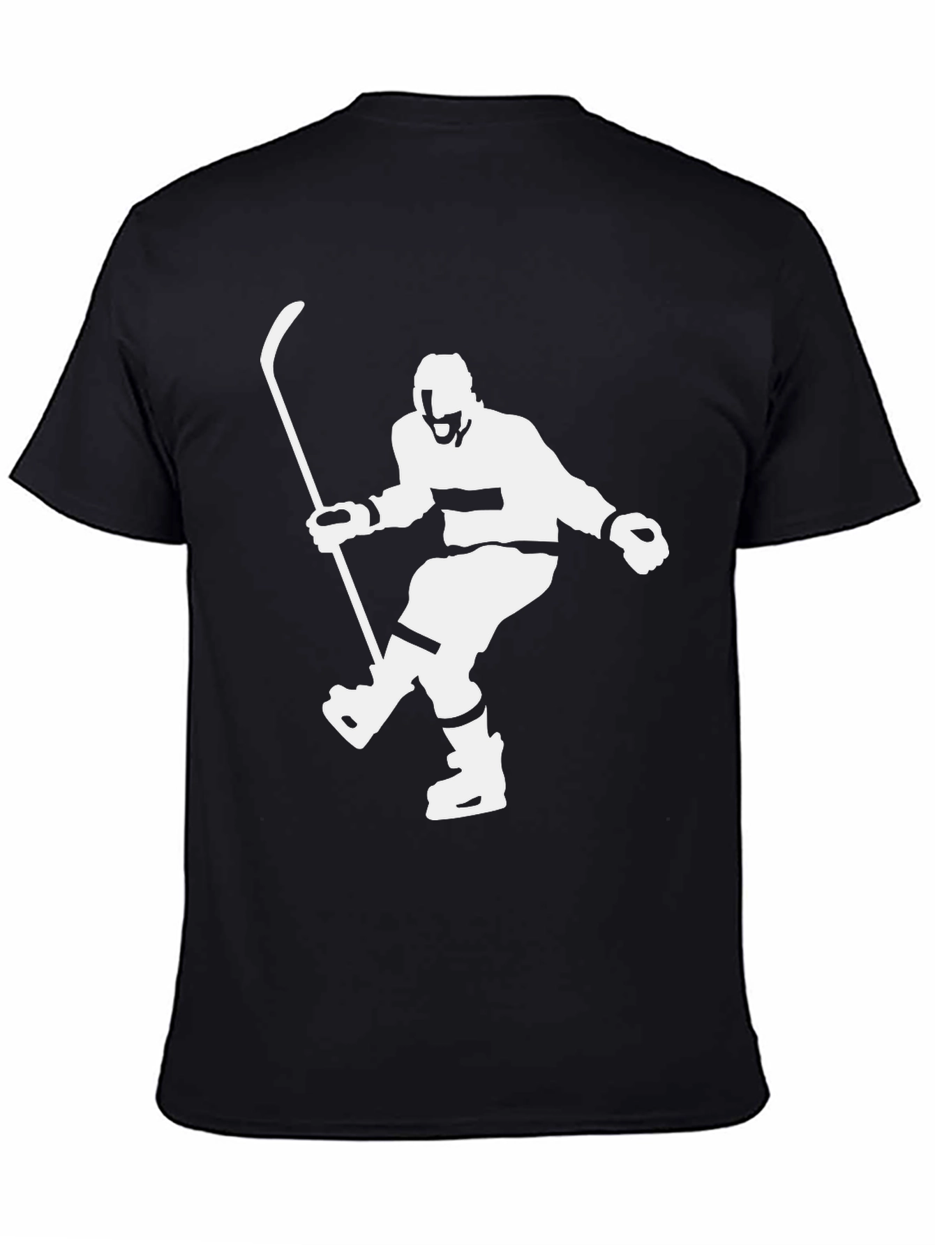 Hockey Player Graphic Tee - Black Cotton T-Shirt