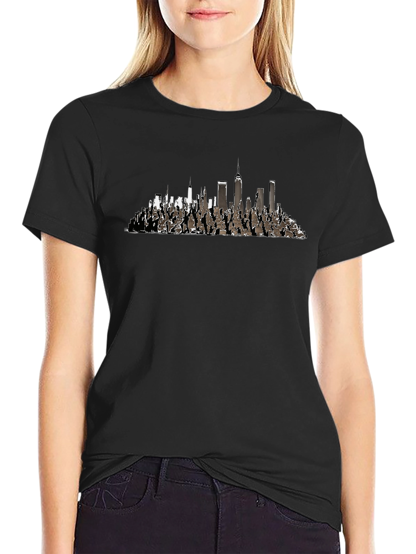 Cityscape Graphic Tee - Black Cotton Blend