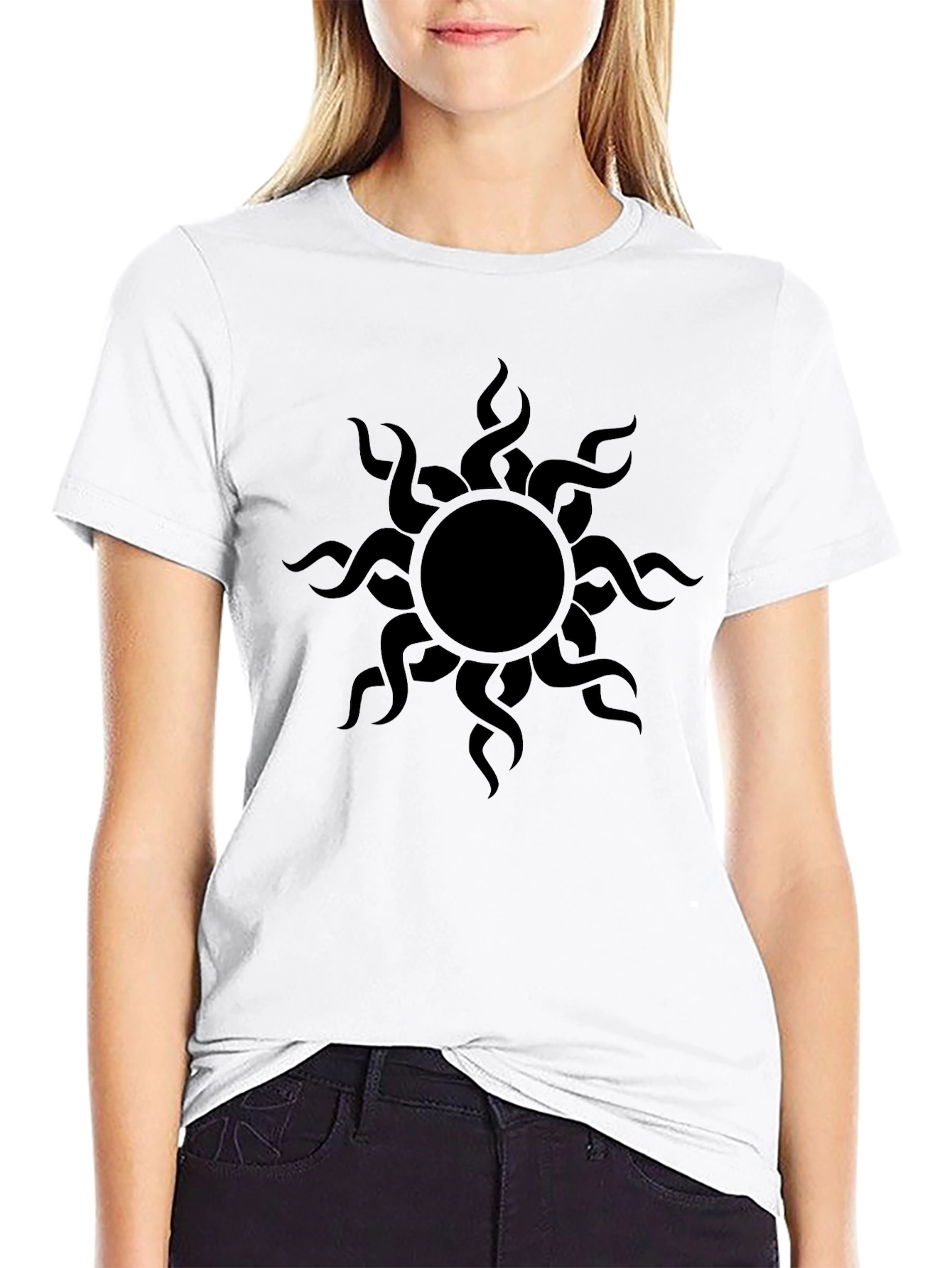 Mens Black T-Shirt with Sun Design