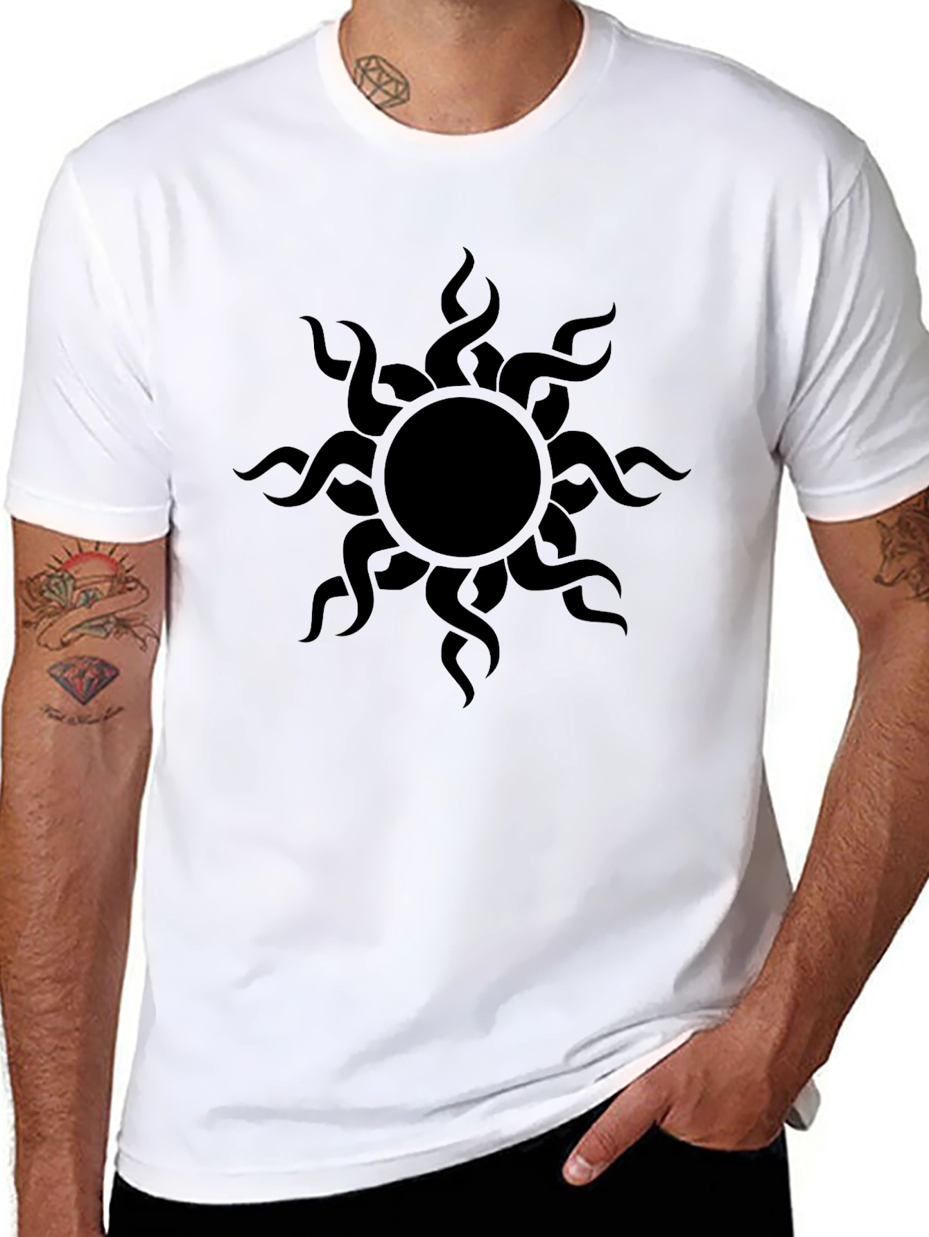 Mens Black T-Shirt with Sun Design