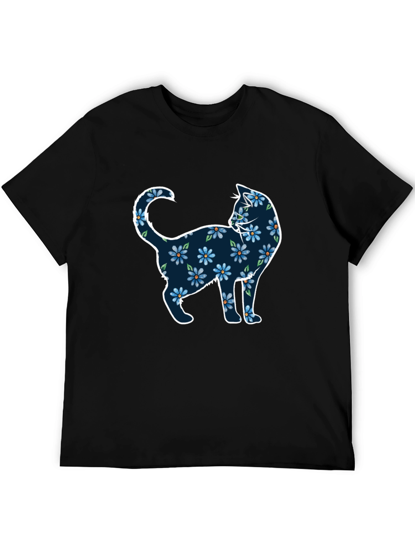 Floral Cat Graphic Tee - Black