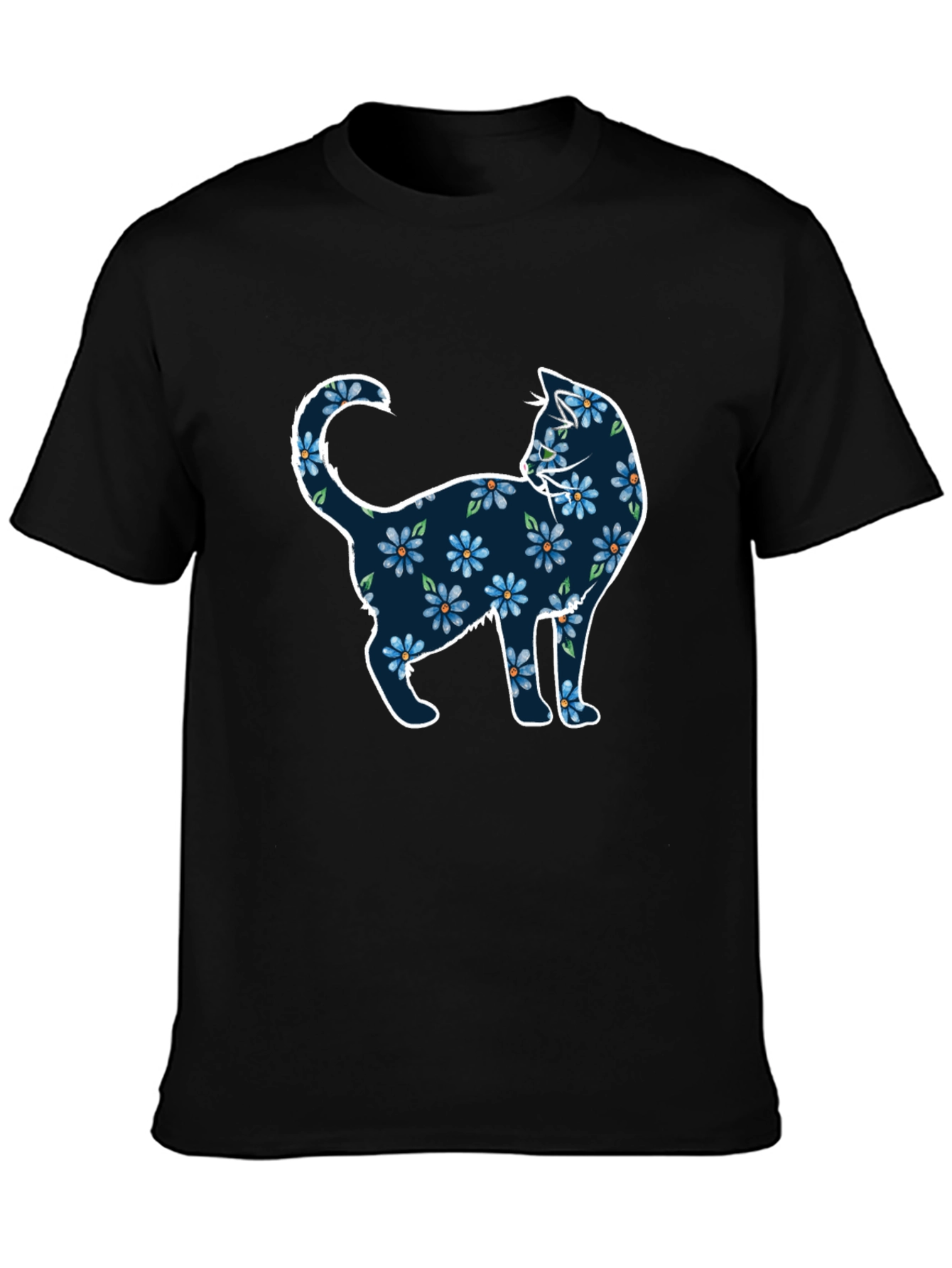 Floral Cat Graphic Tee - Black