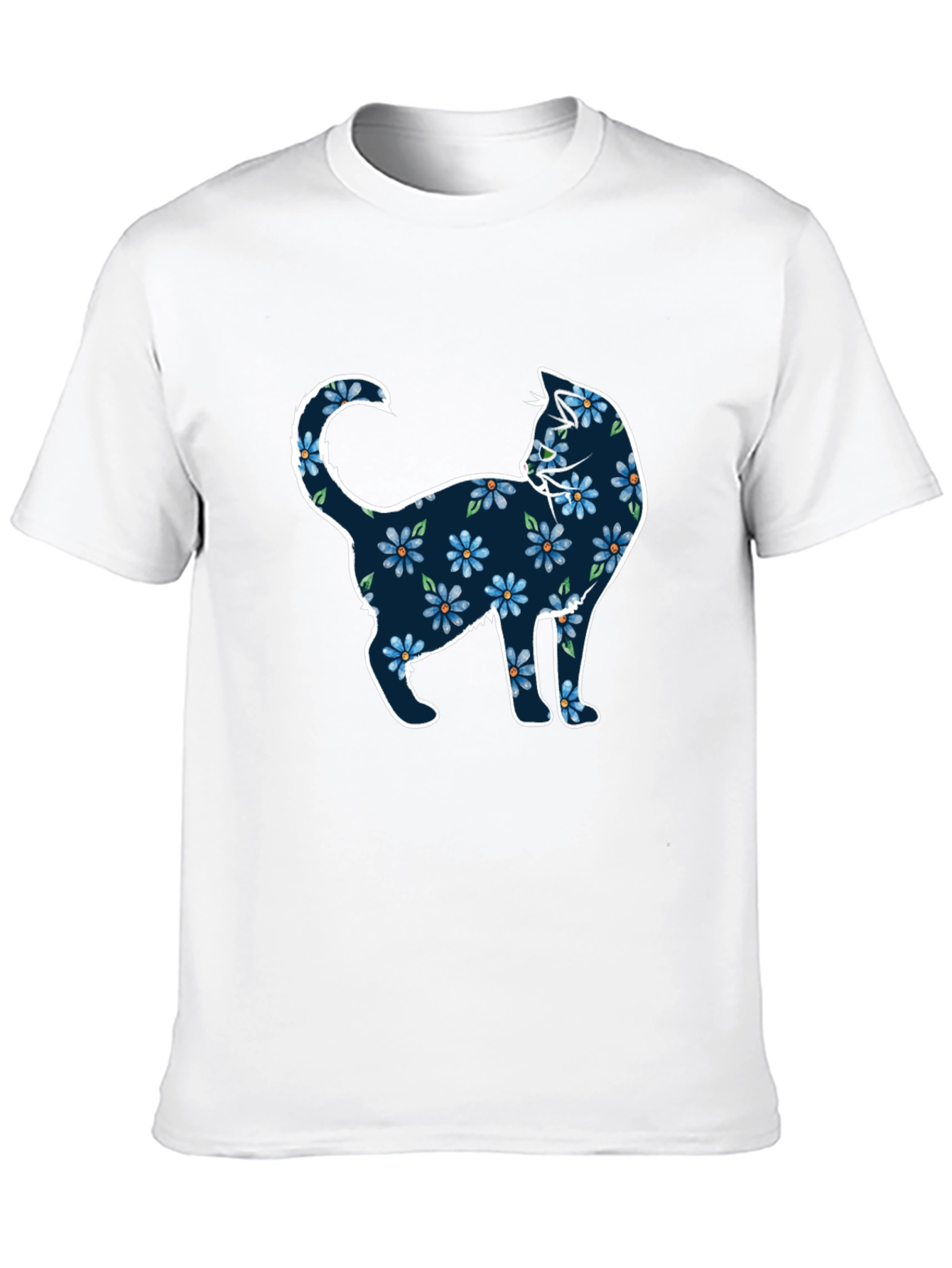 Floral Cat Graphic Tee - Black