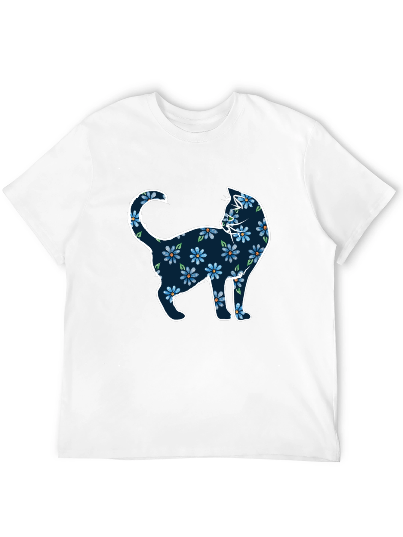 Floral Cat Graphic Tee - Black