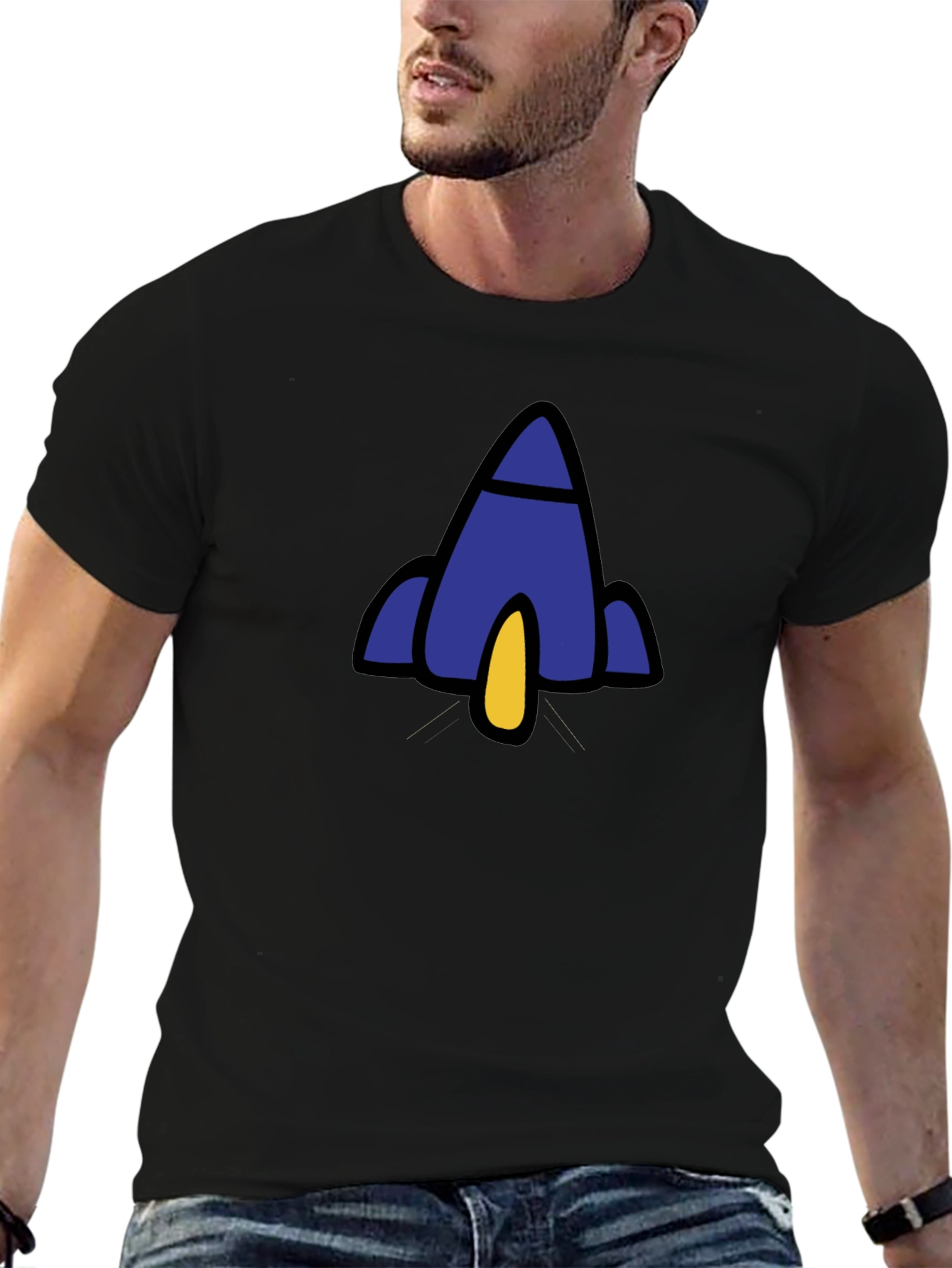 Rocket Graphic Black T-Shirt - Soft Cotton Blend