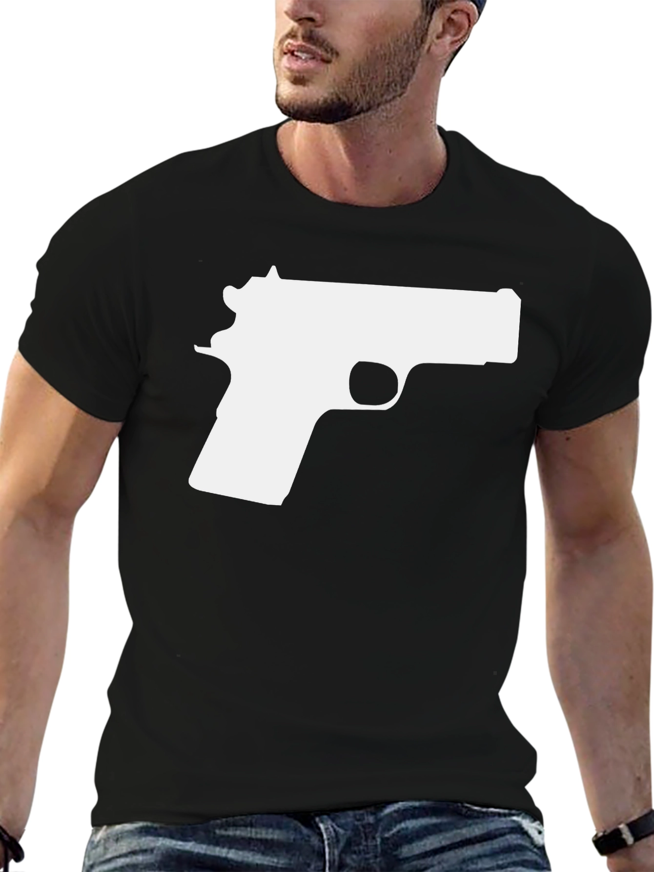 Gun Graphic Tee - Bold Black T-Shirt