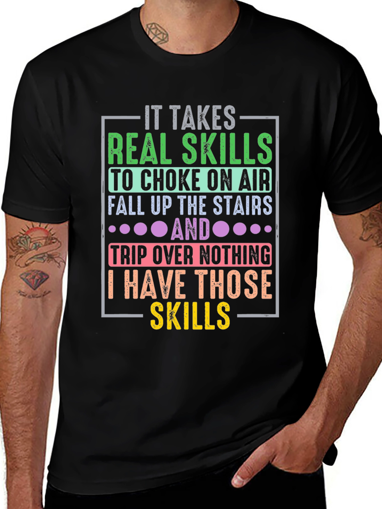 Humorous Real Skills Graphic Tee - Black