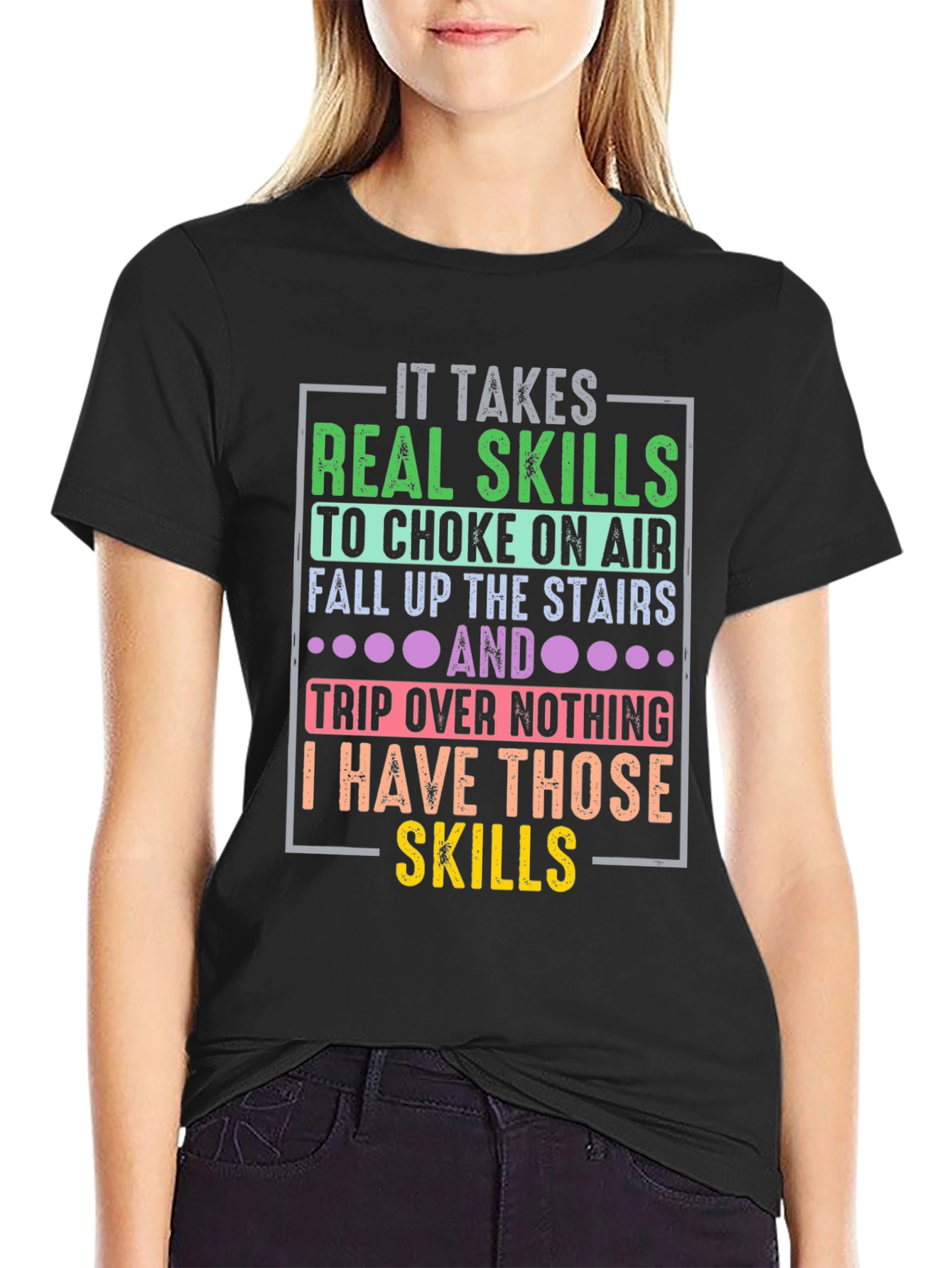 Humorous Real Skills Graphic Tee - Black