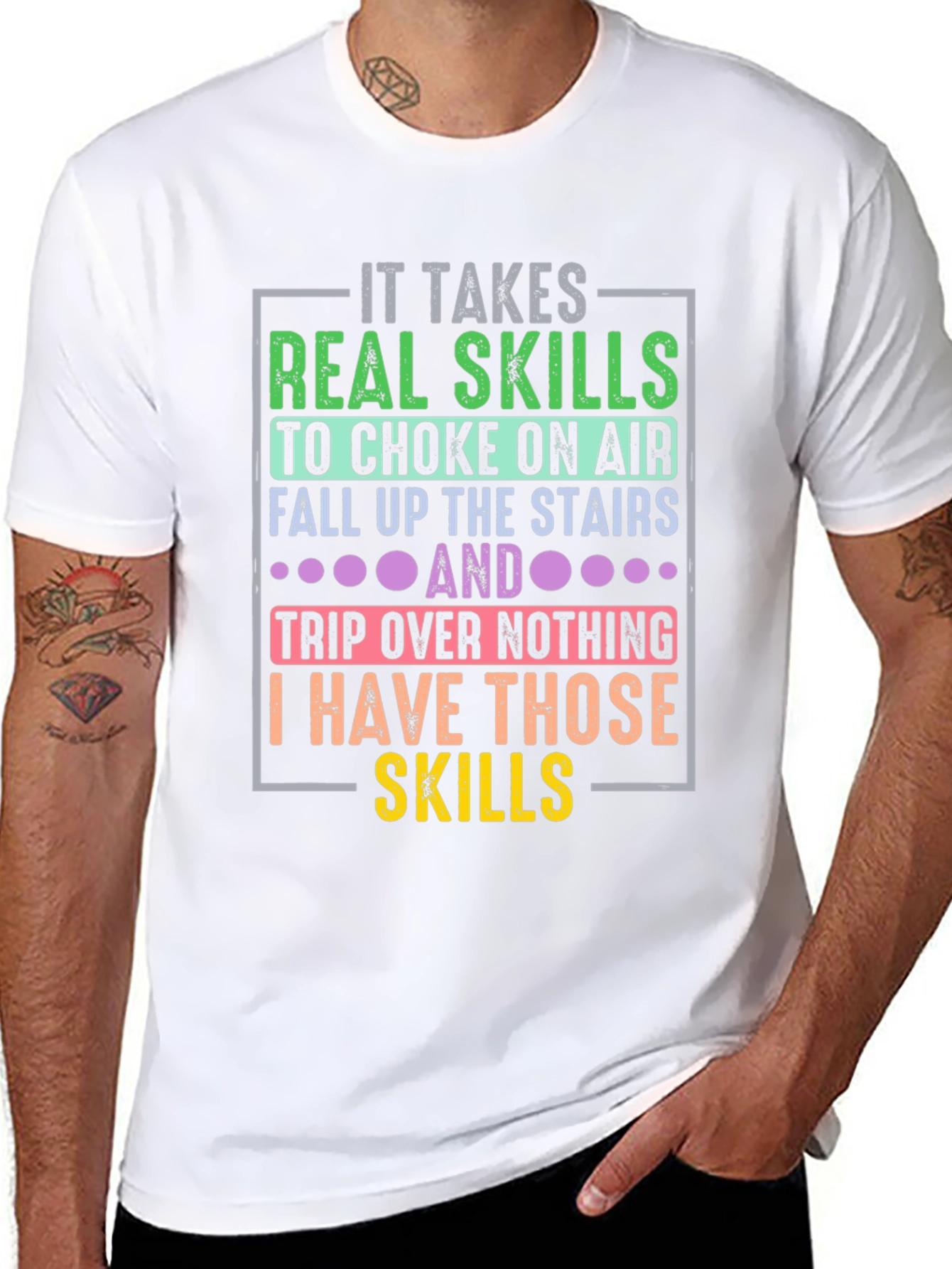 Humorous Real Skills Graphic Tee - Black