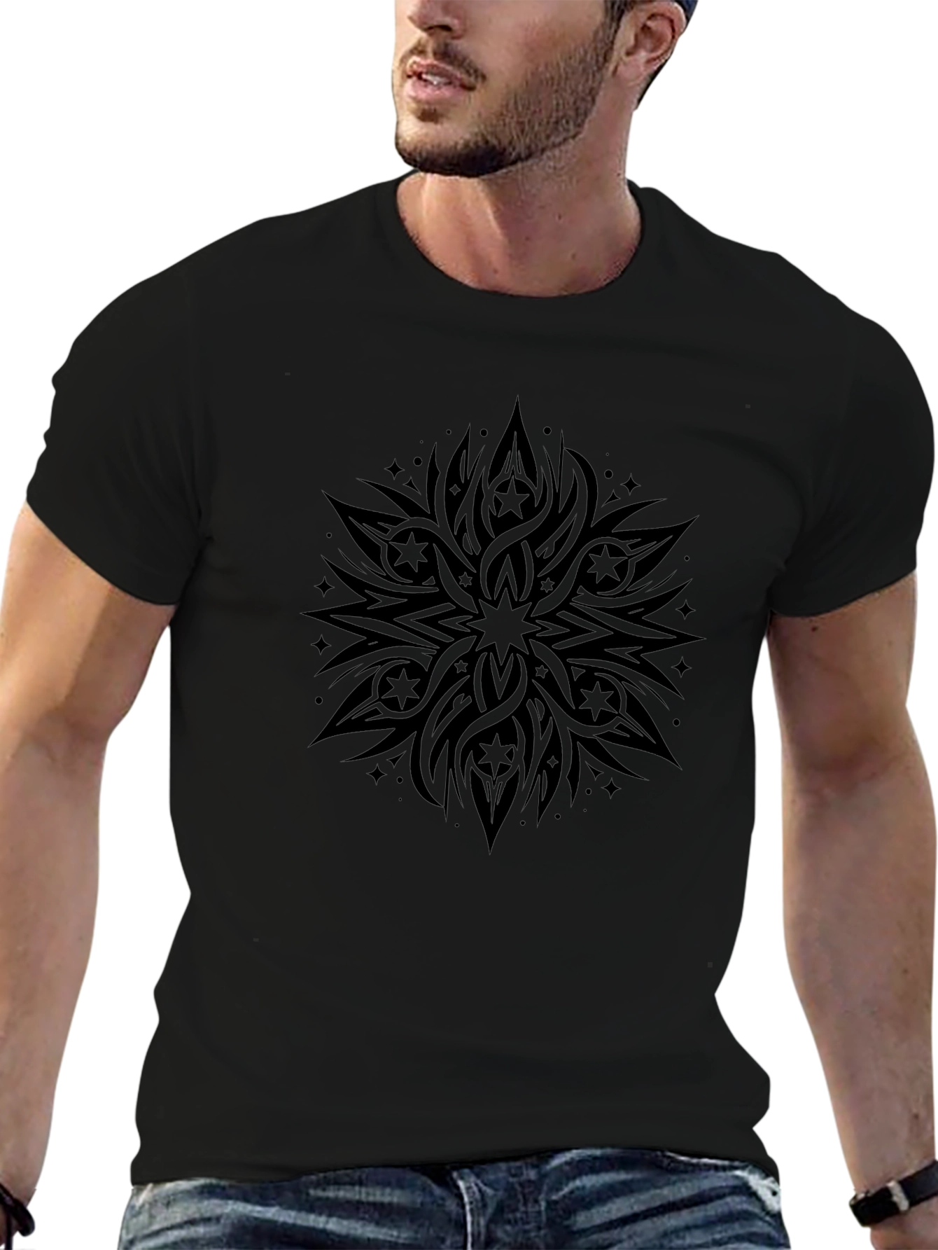 Stylish Black Graphic Tee - Abstract Design