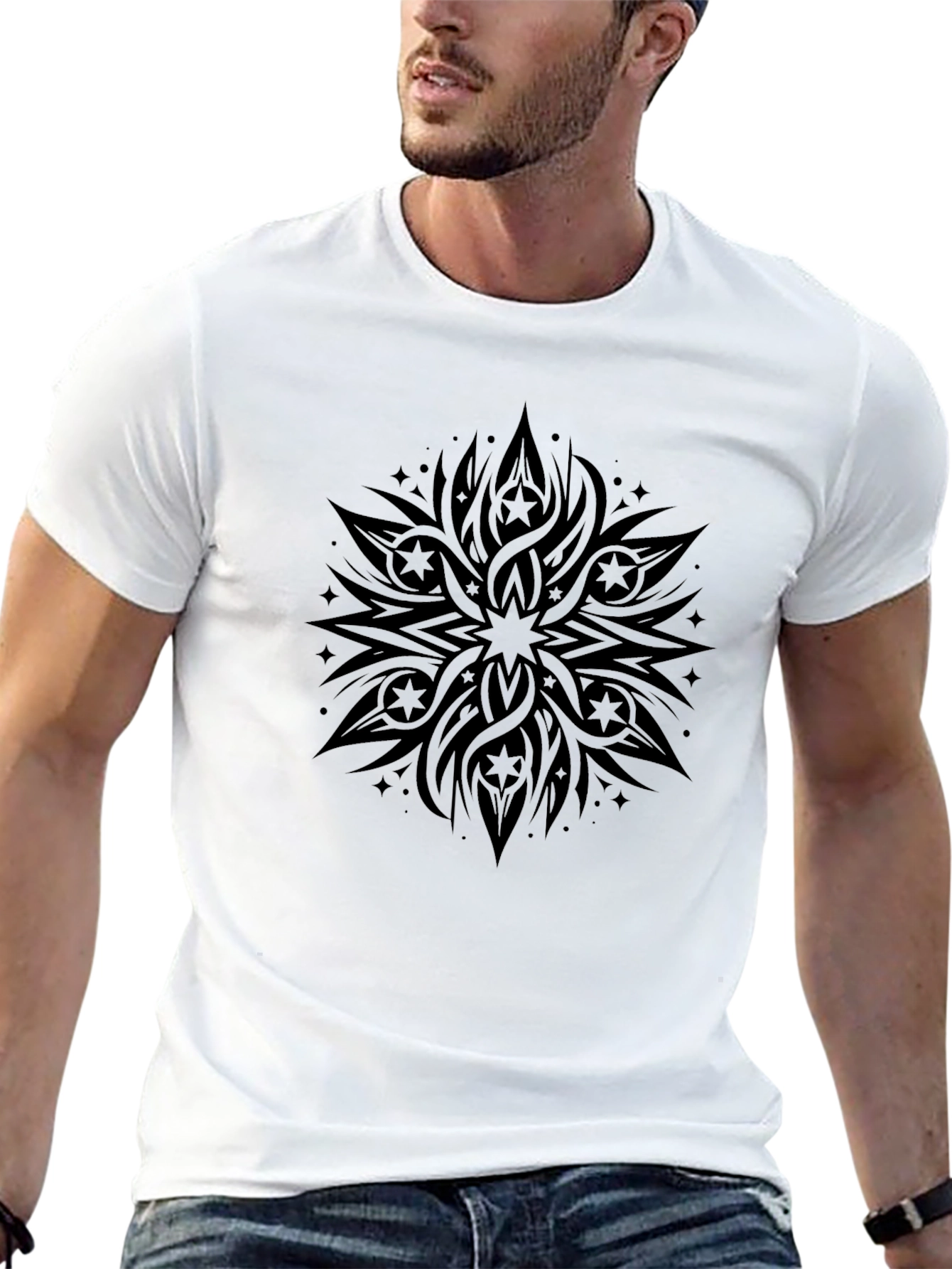 Stylish Black Graphic Tee - Abstract Design