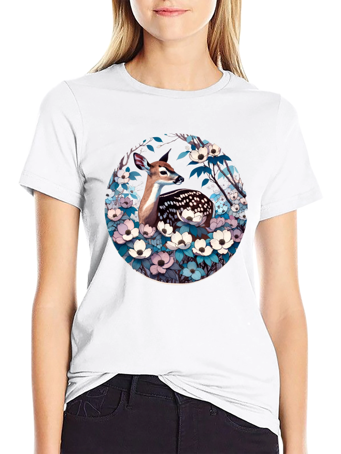 Deer and Floral Design Tee