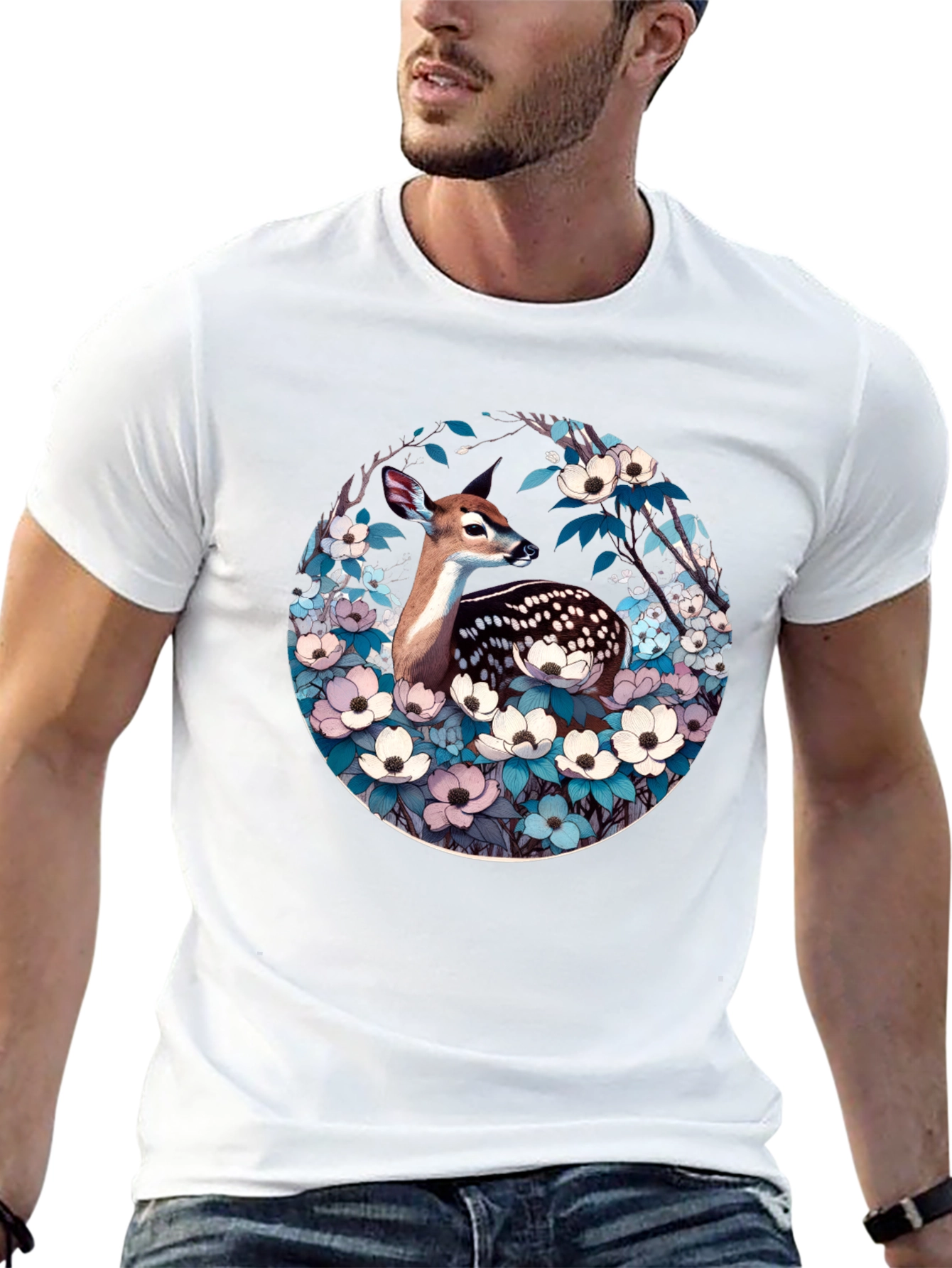Deer and Floral Design Tee