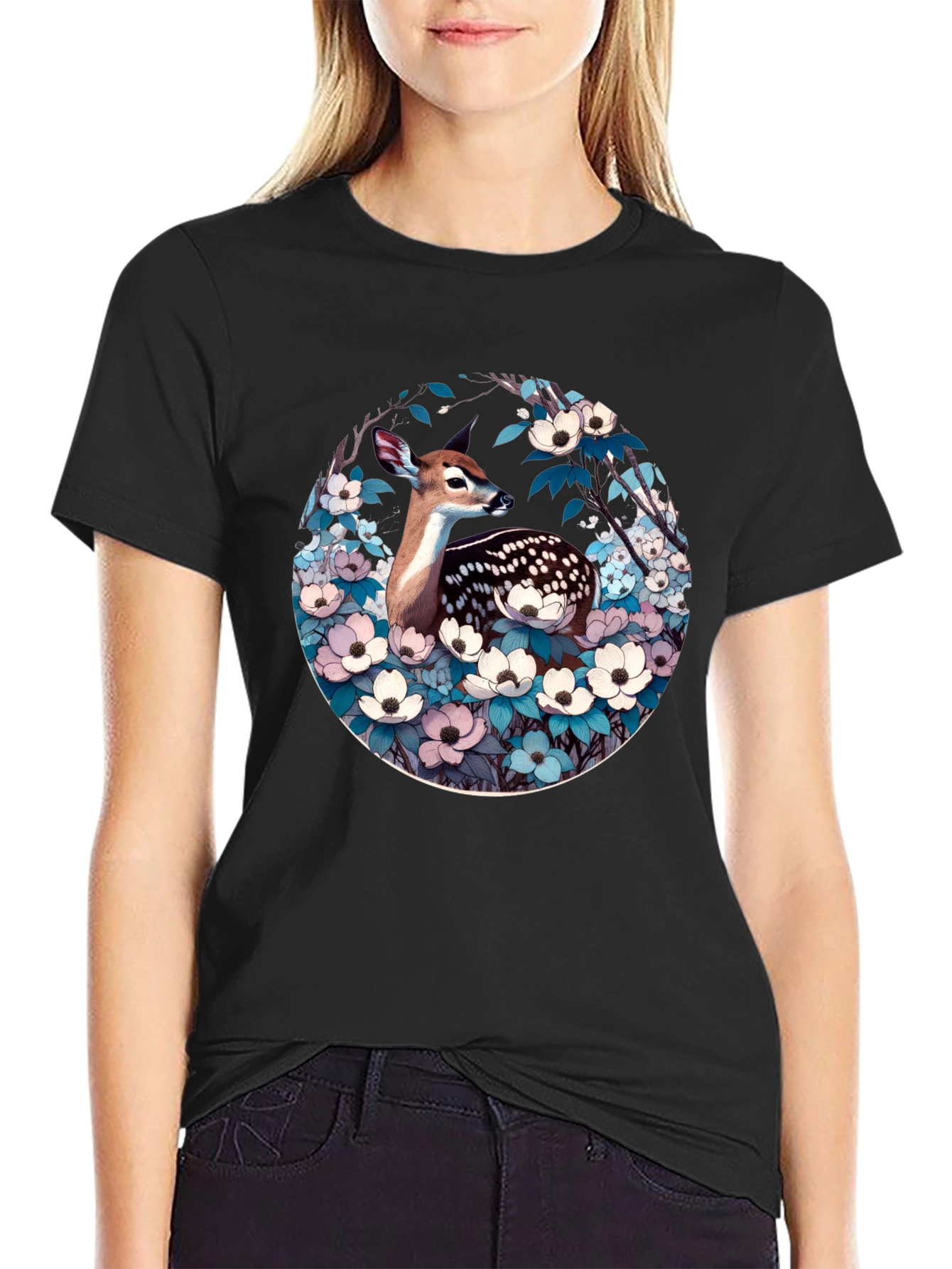 Deer and Floral Design Tee
