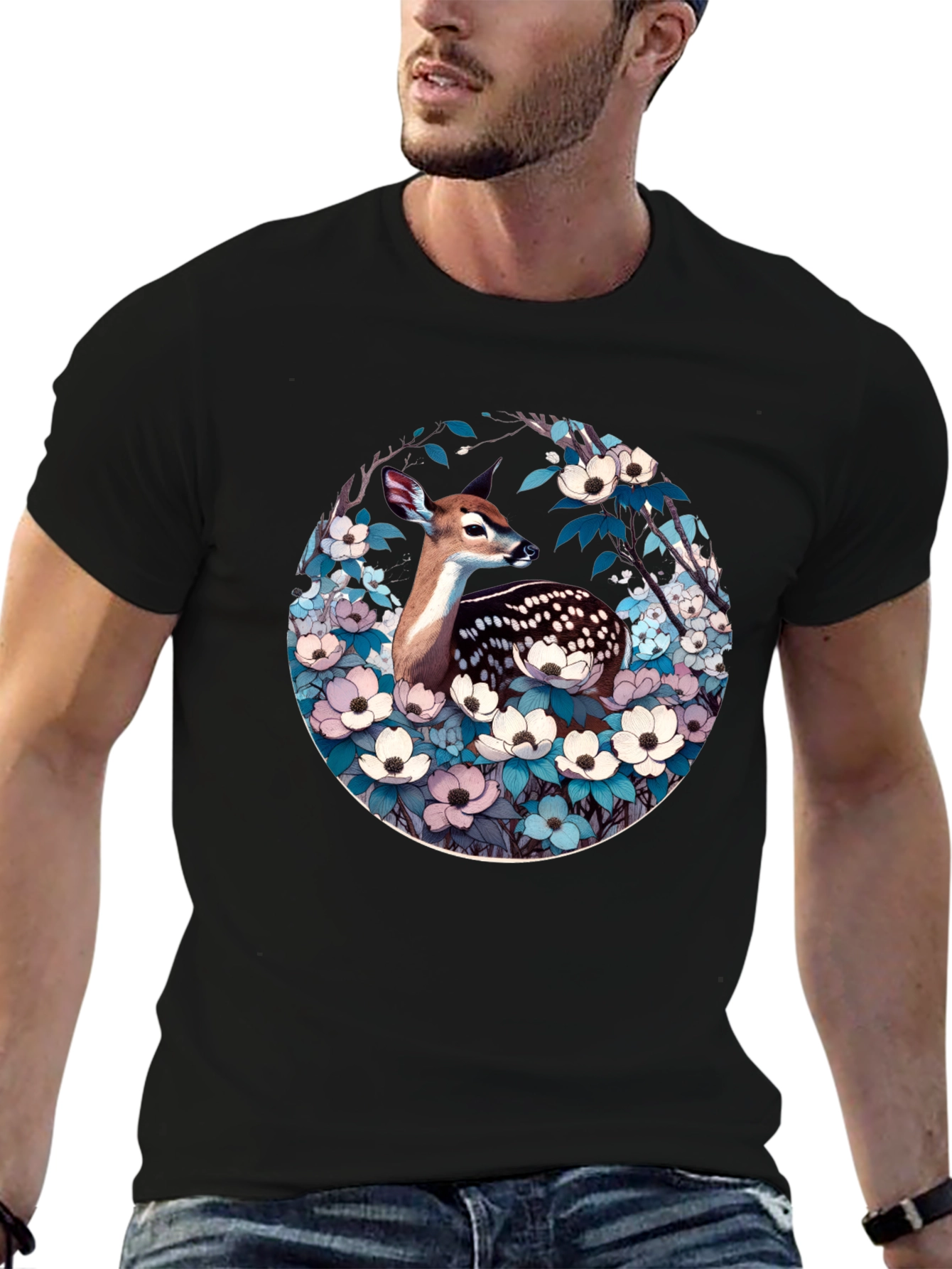 Deer and Floral Design Tee