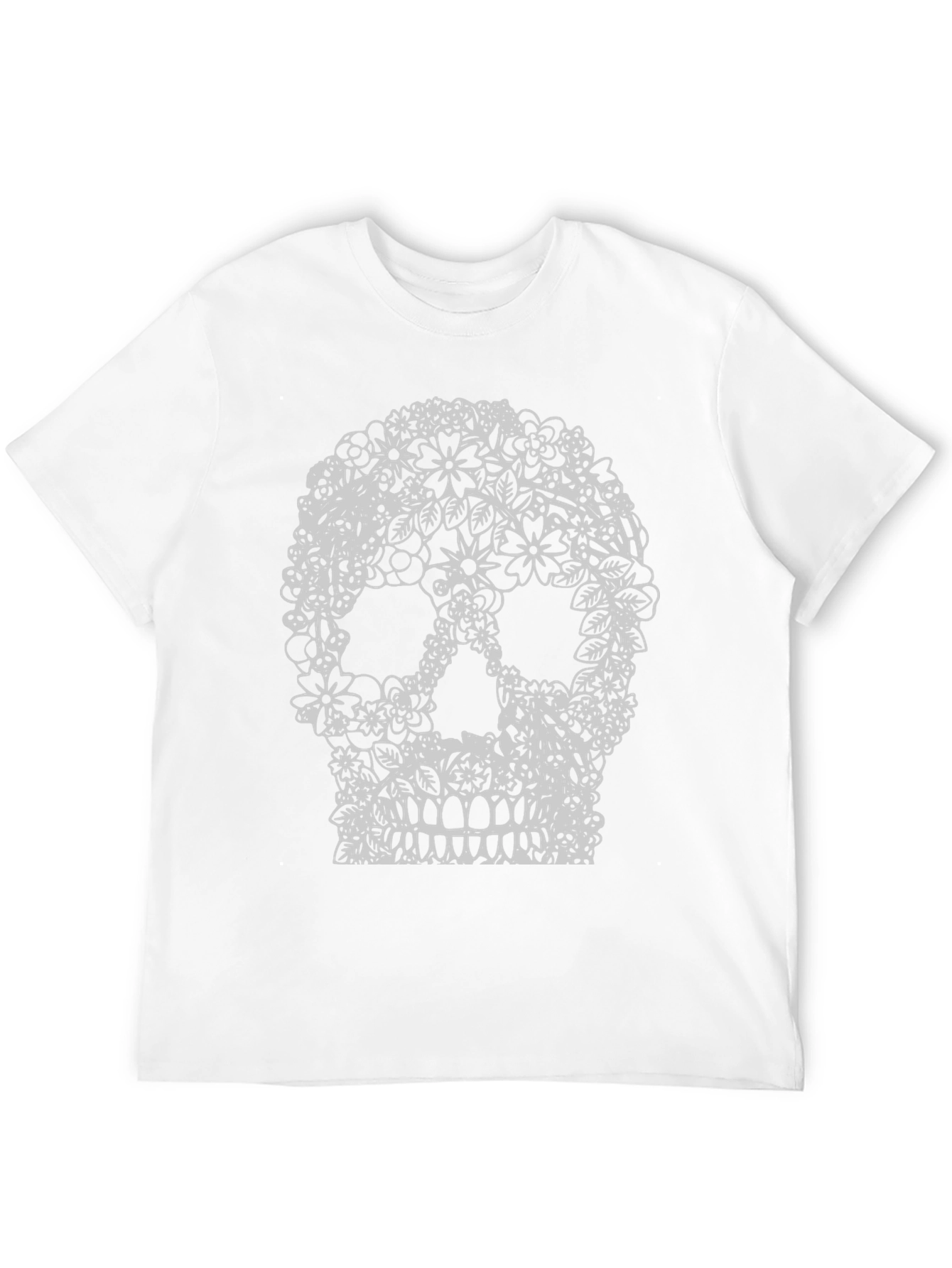 Floral Skull Graphic Tee - Black Cotton T-Shirt