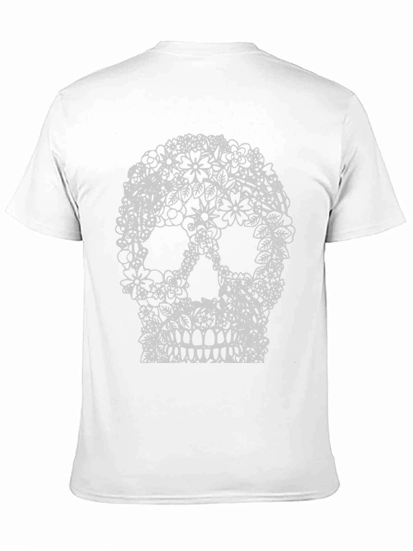 Floral Skull Graphic Tee - Black Cotton T-Shirt