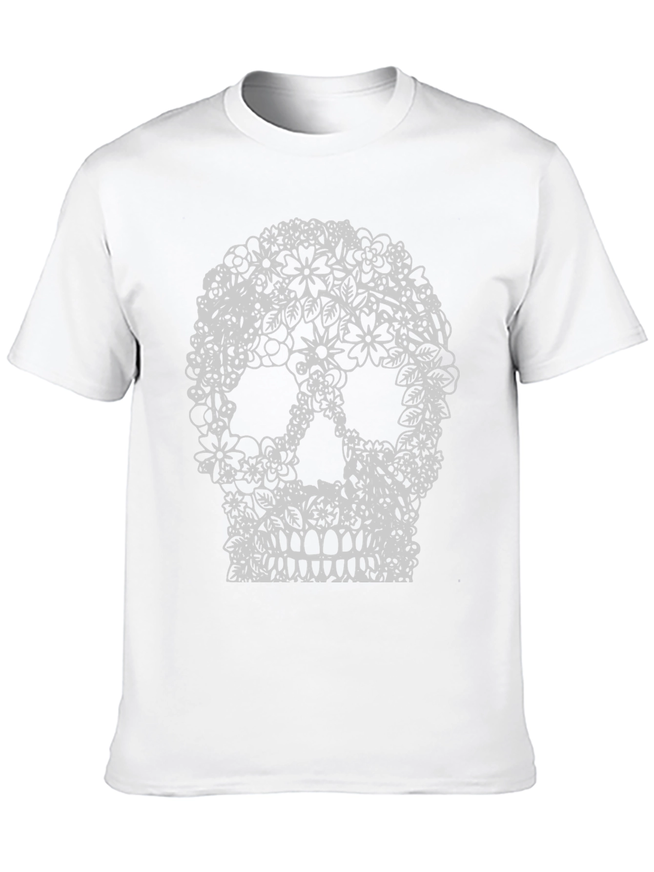 Floral Skull Graphic Tee - Black Cotton T-Shirt
