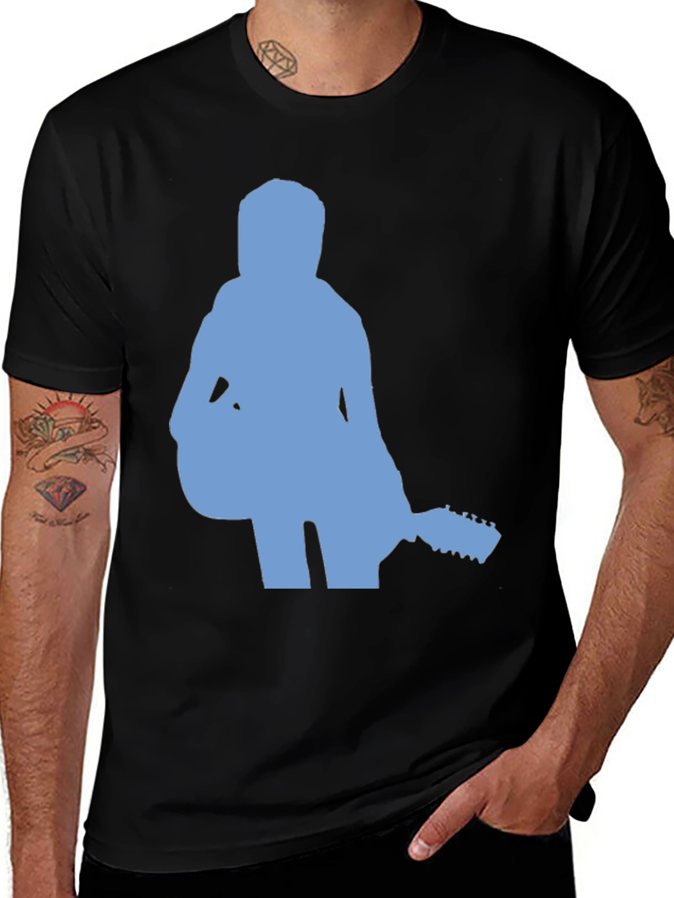 Guitar Player Silhouette Graphic Tee - Black