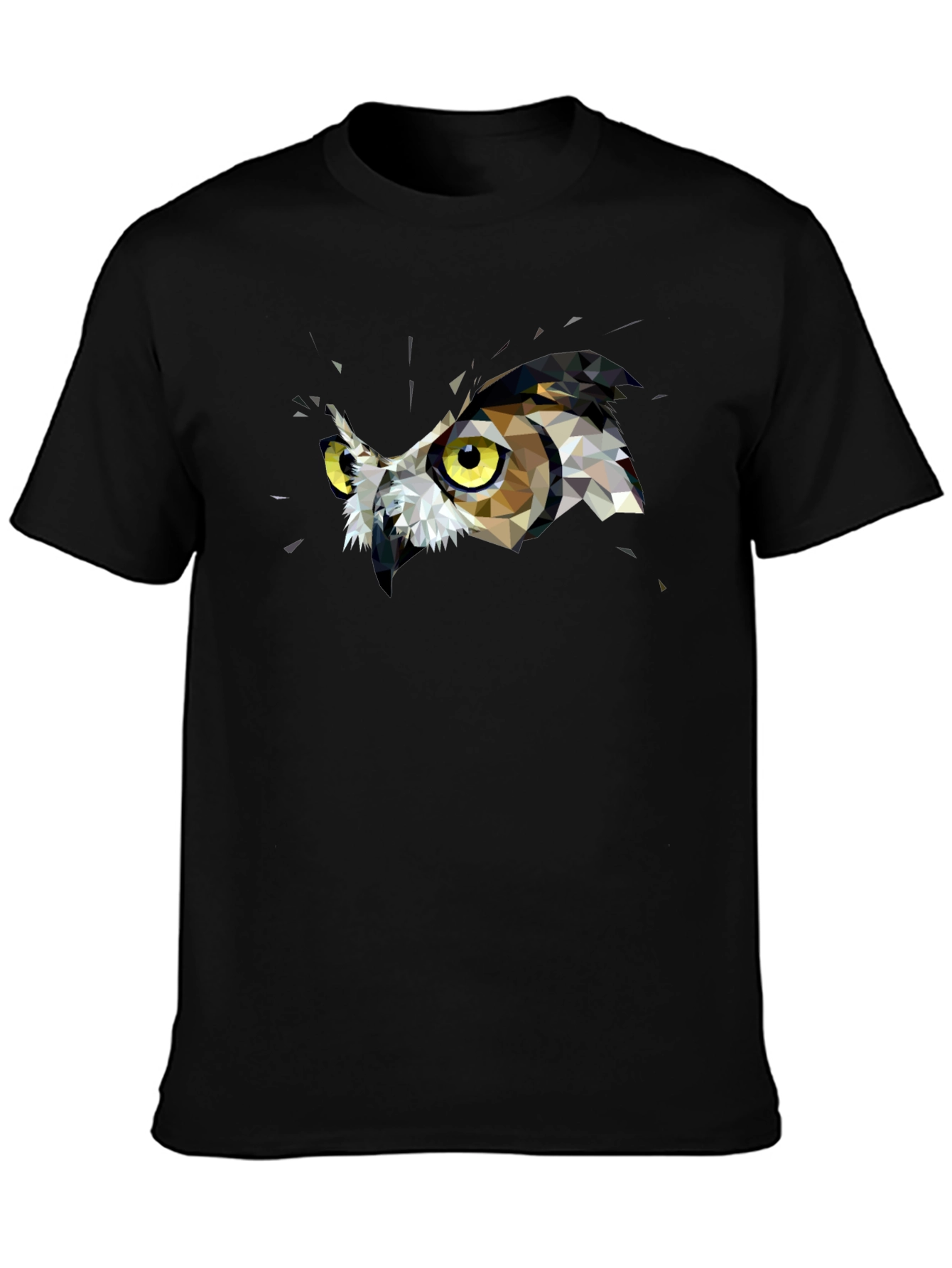 Geometric Owl Graphic Print Black T-Shirt