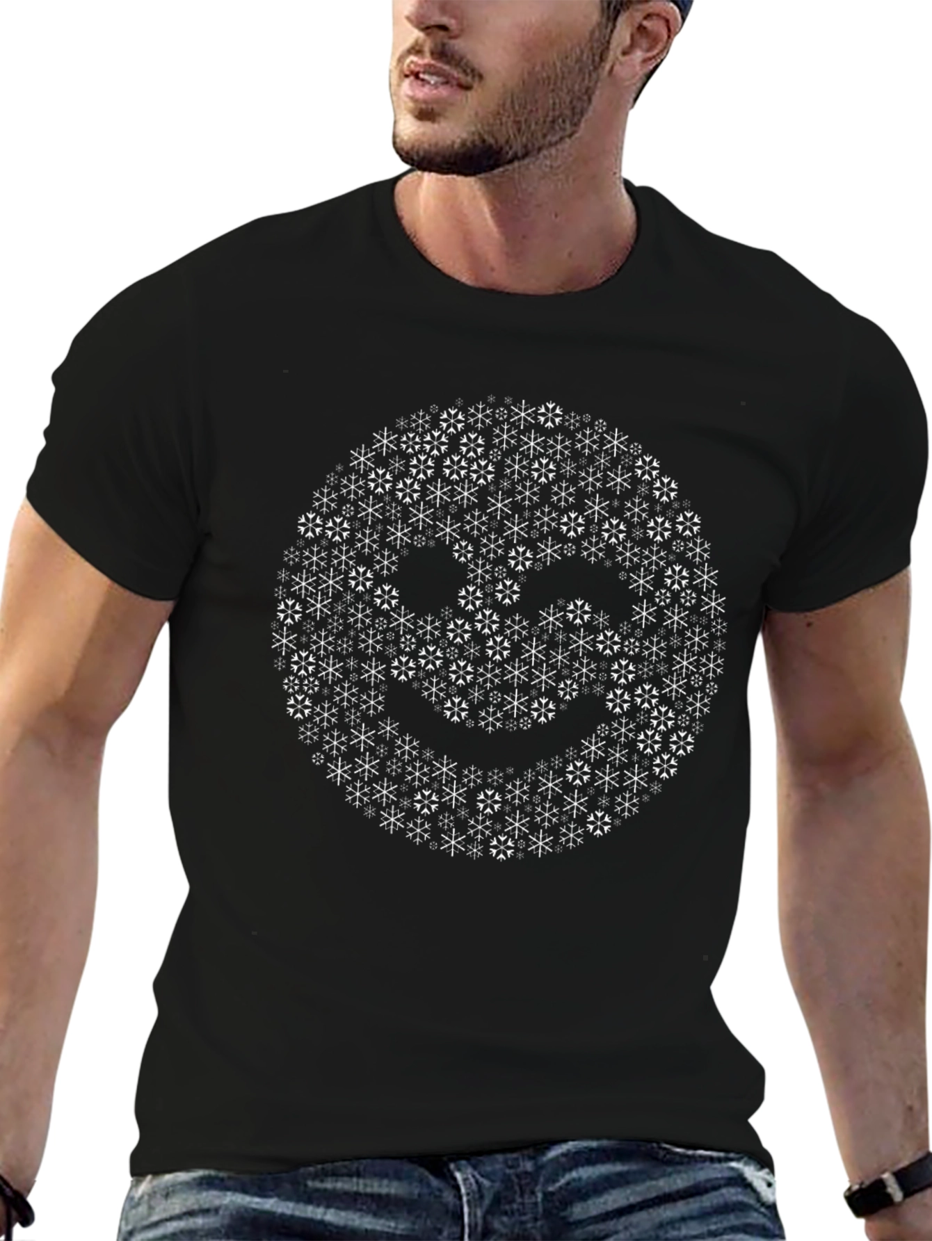 Geometric Smiley Face Black T-Shirt