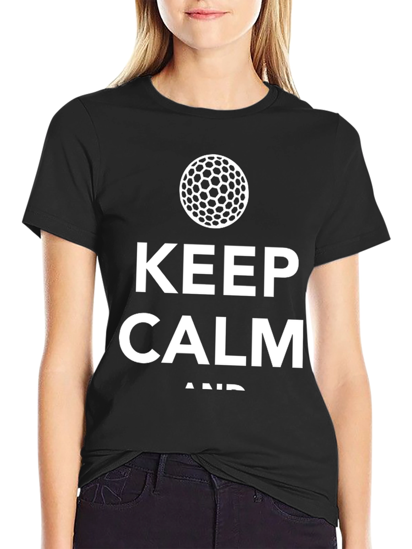 Keep Calm Golf Ball T-Shirt - Black Soft Cotton