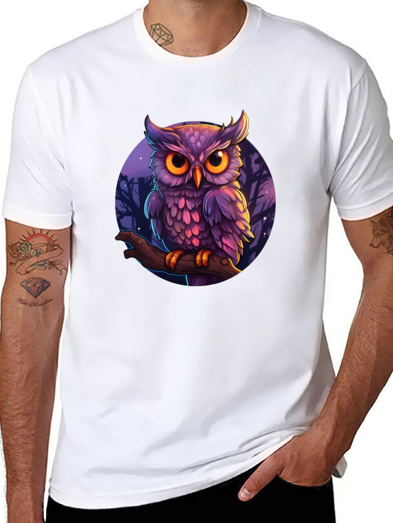 Mystic Owl Graphic Tee - Black Cotton T-Shirt
