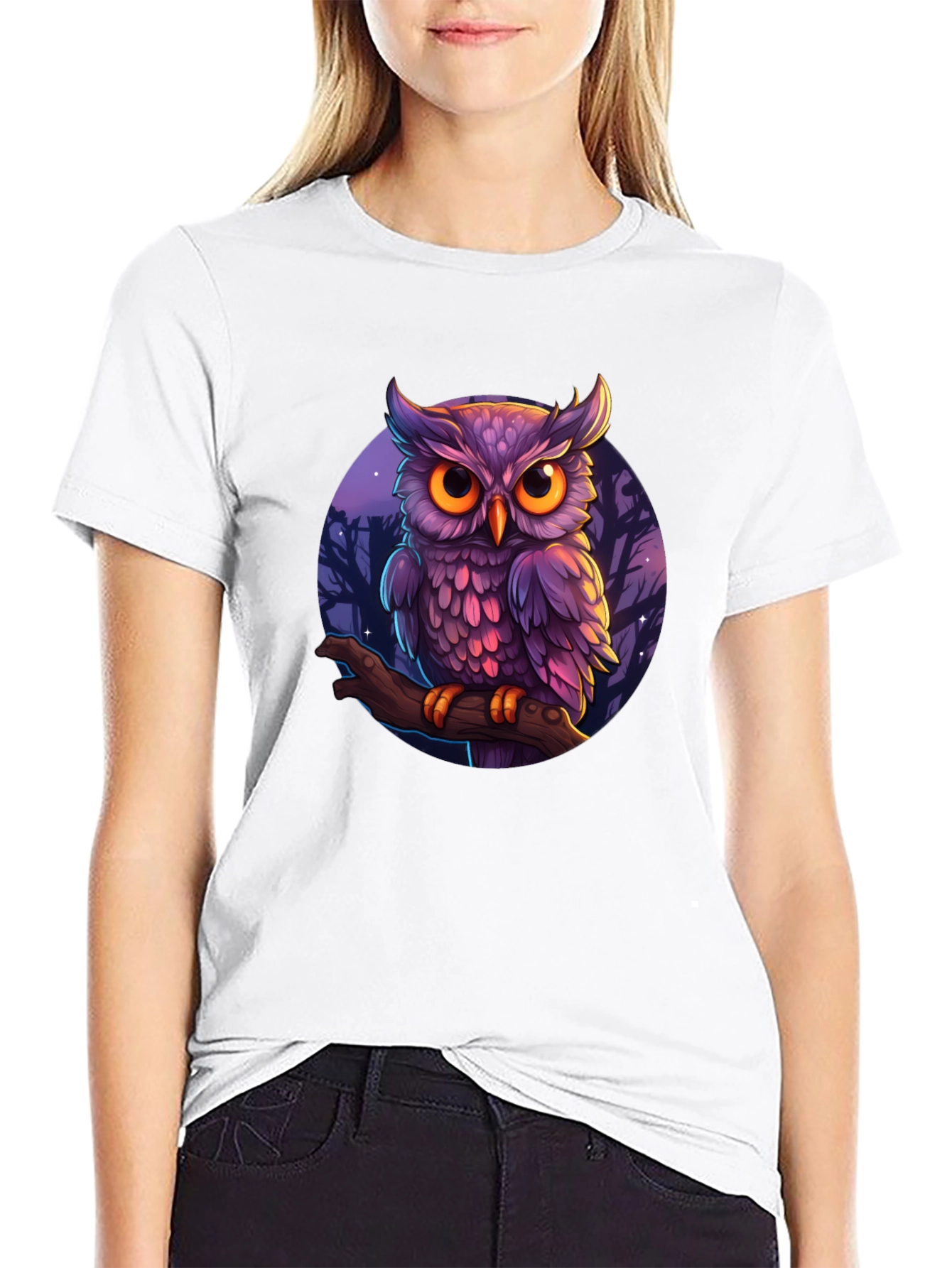 Mystic Owl Graphic Tee - Black Cotton T-Shirt