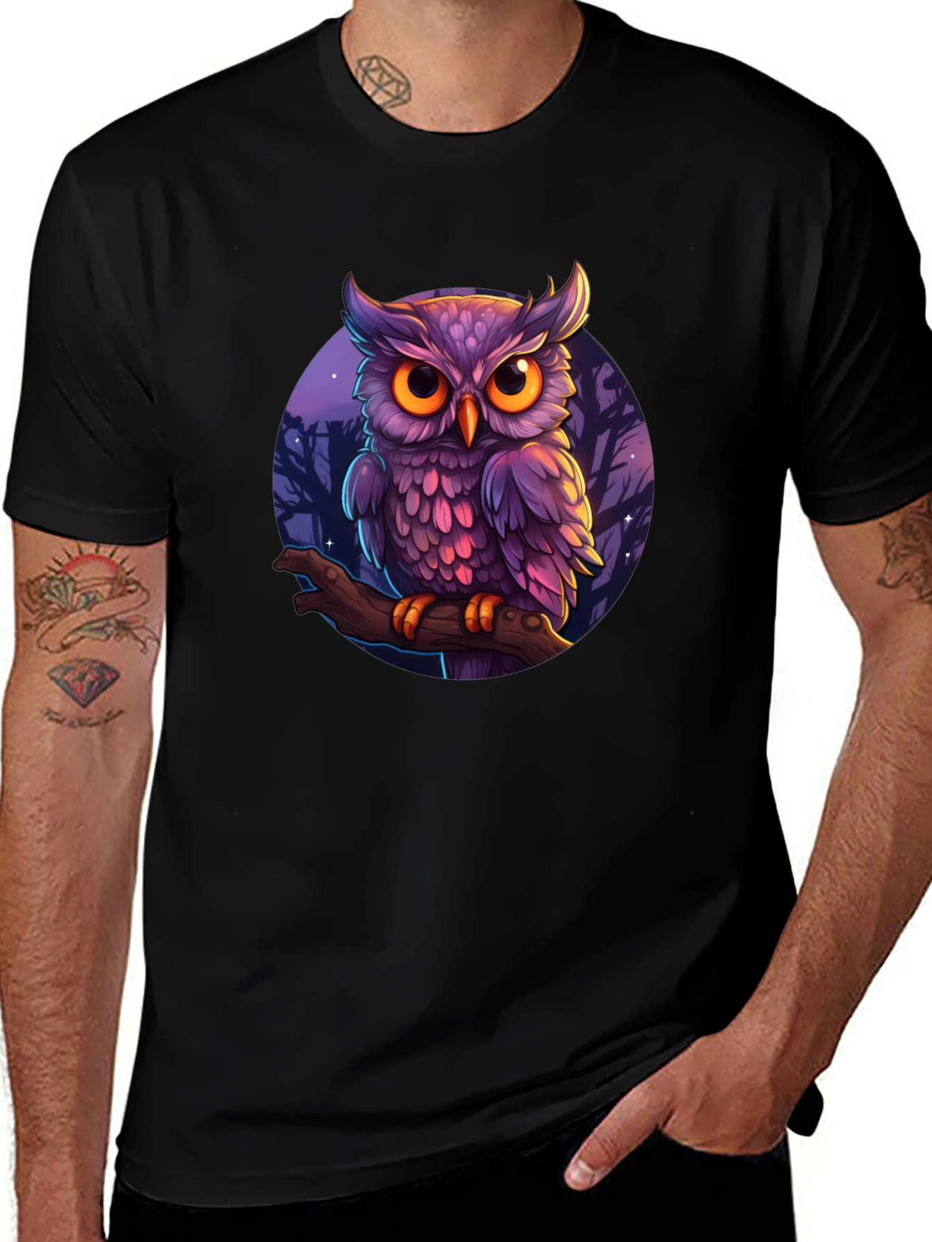 Mystic Owl Graphic Tee - Black Cotton T-Shirt