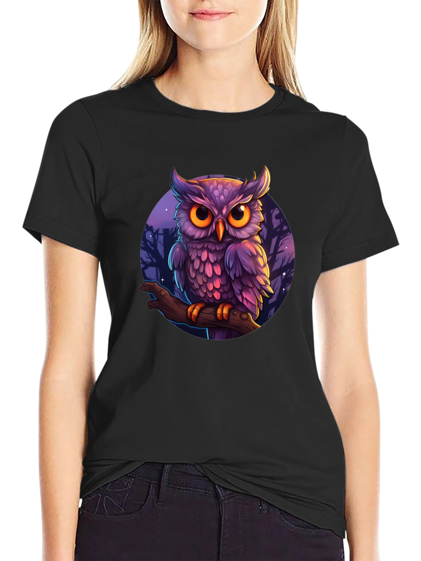Mystic Owl Graphic Tee - Black Cotton T-Shirt