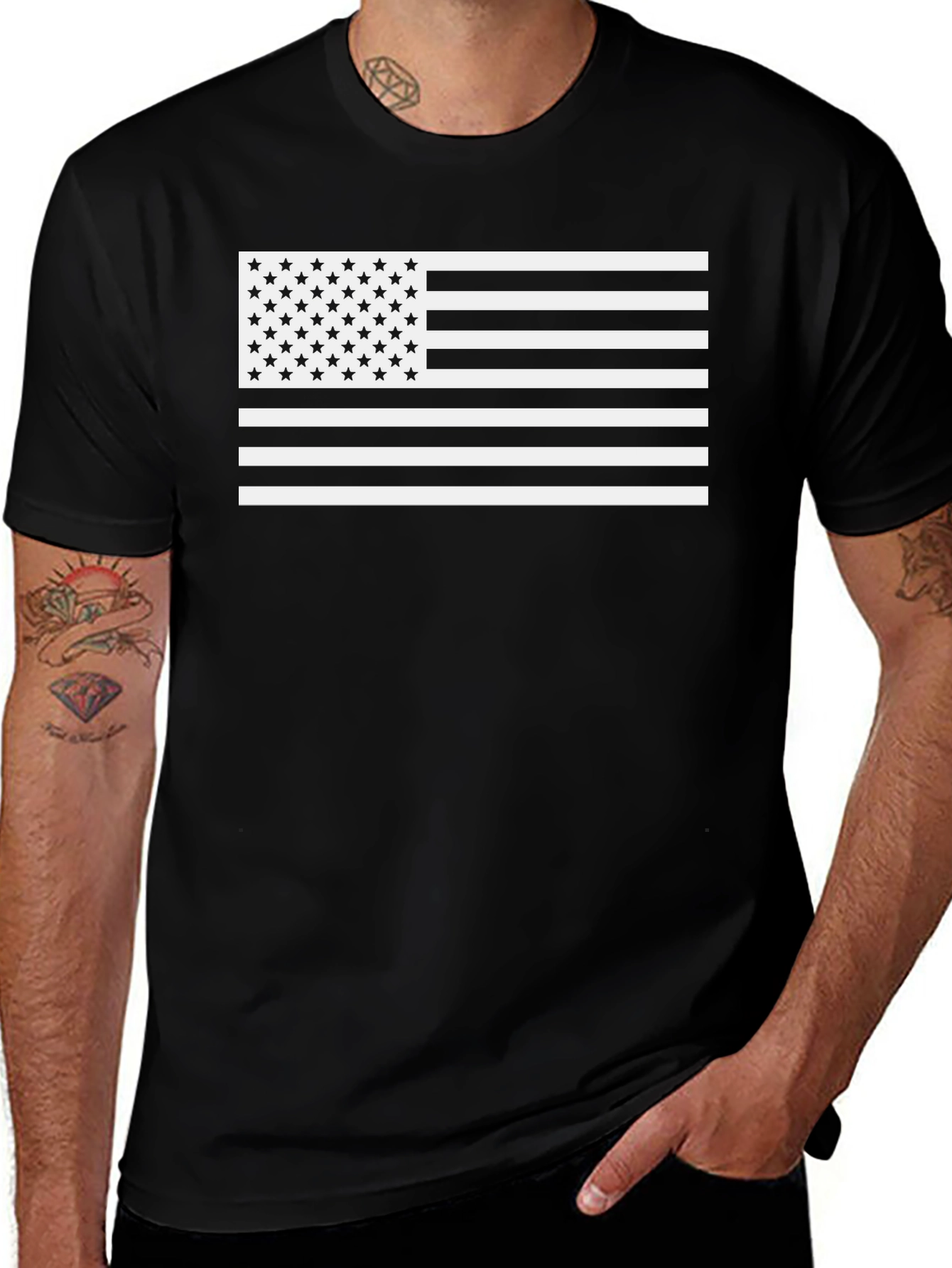 American Flag Graphic Tee - Black
