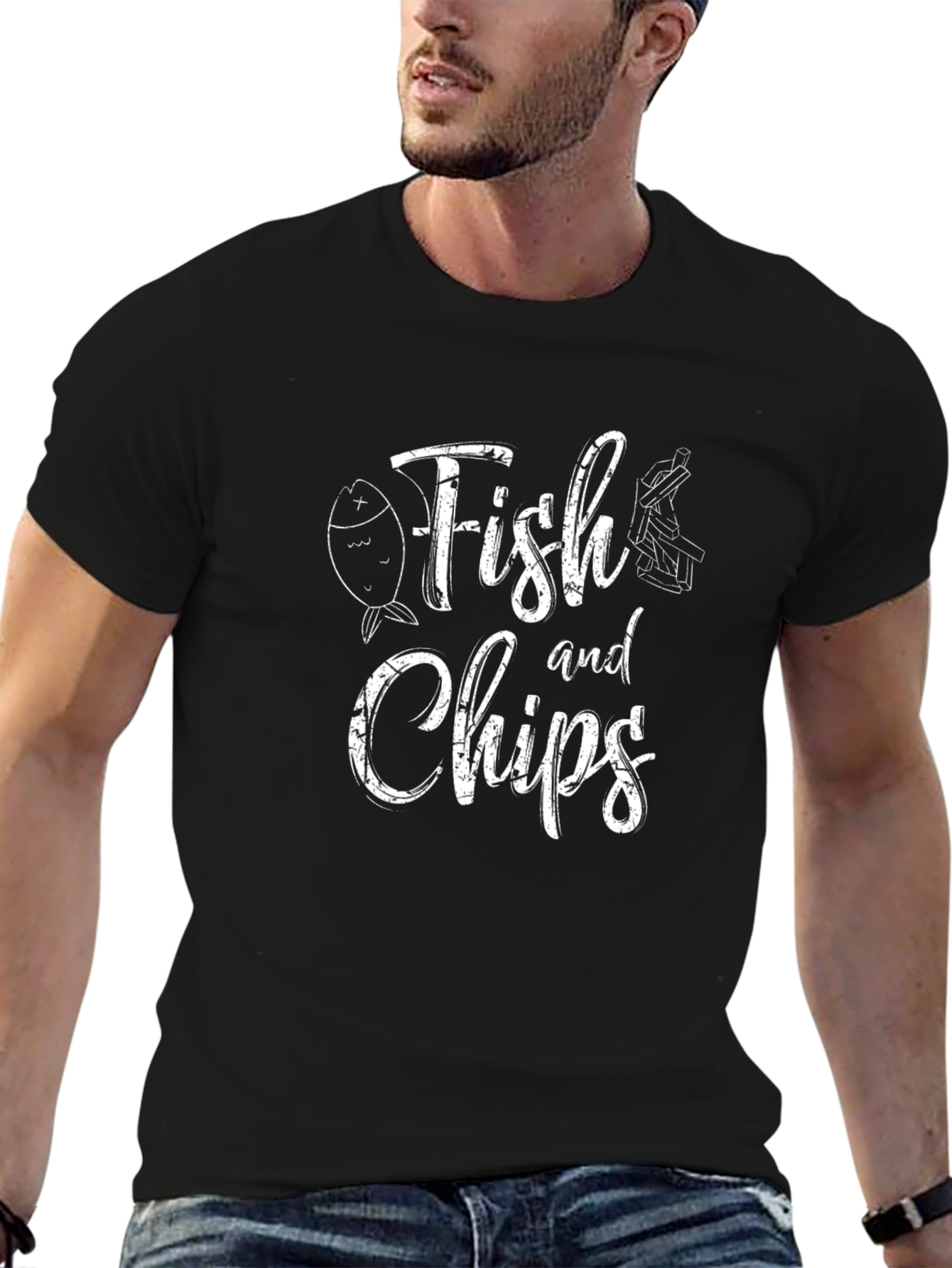 Fish and Chips Graphic Tee - Trendy Black T-Shirt