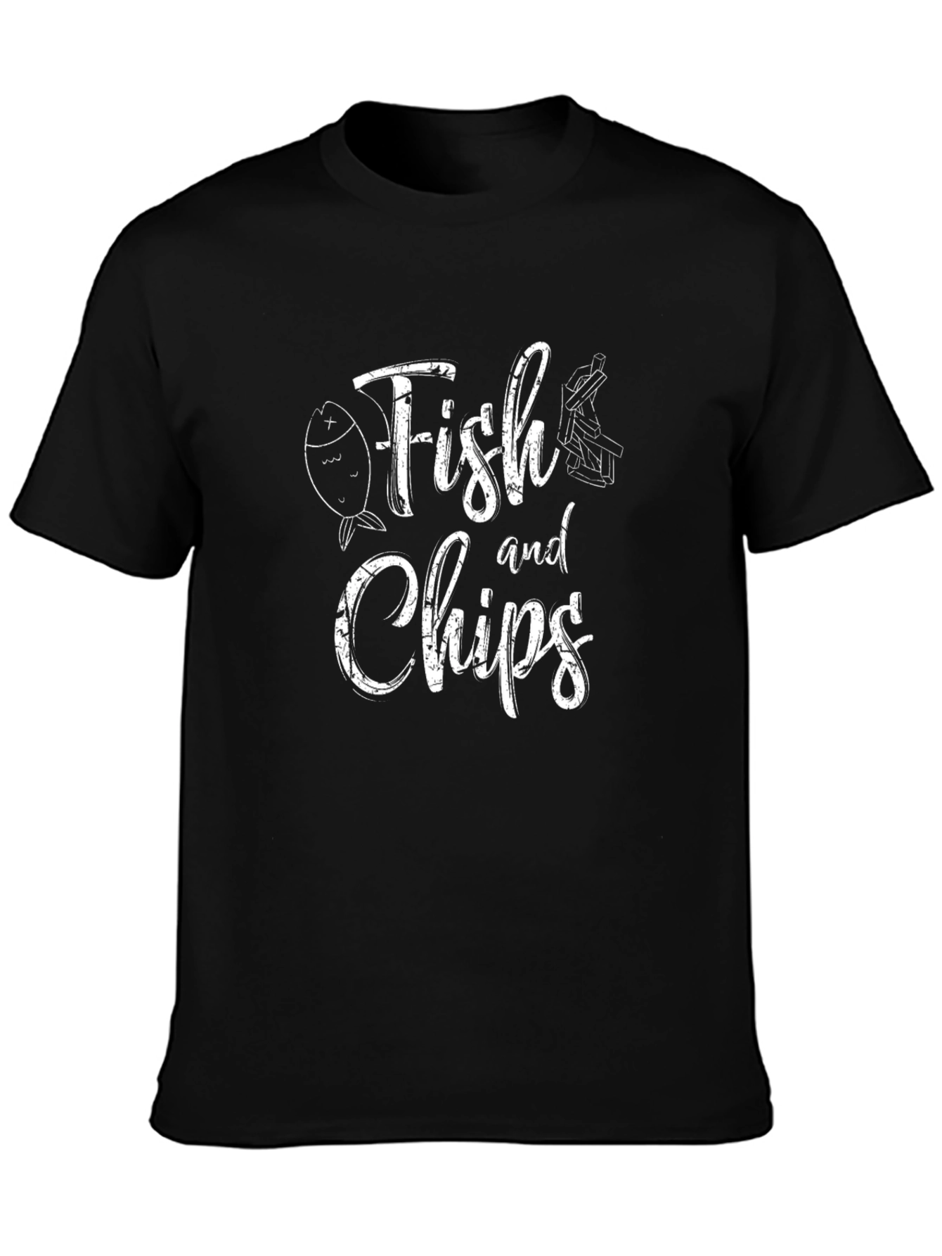Fish and Chips Graphic Tee - Trendy Black T-Shirt