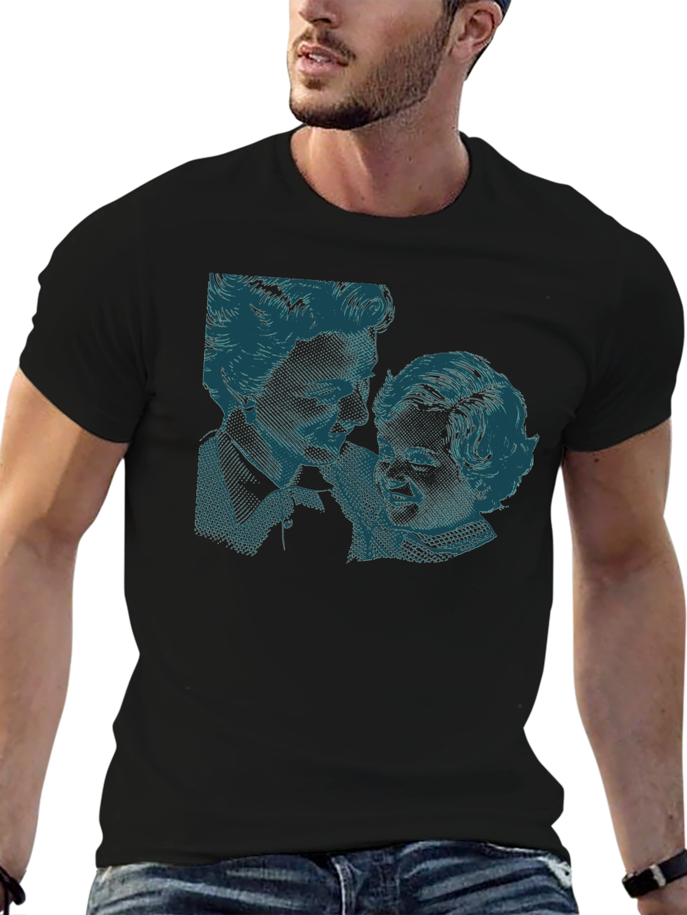 Retro Print Black Cotton T-Shirt