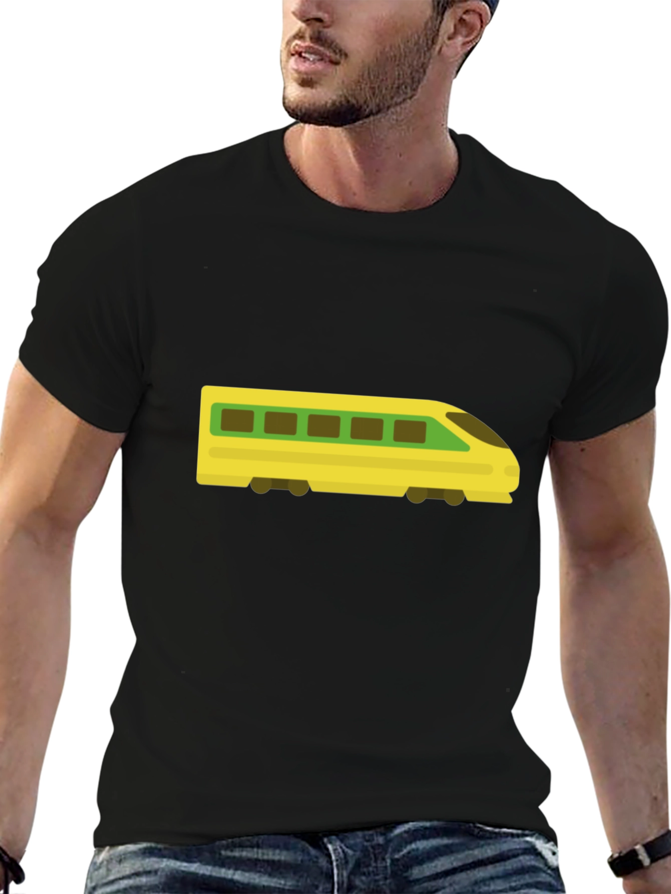 Modern Train Graphic Tee - Black Cotton