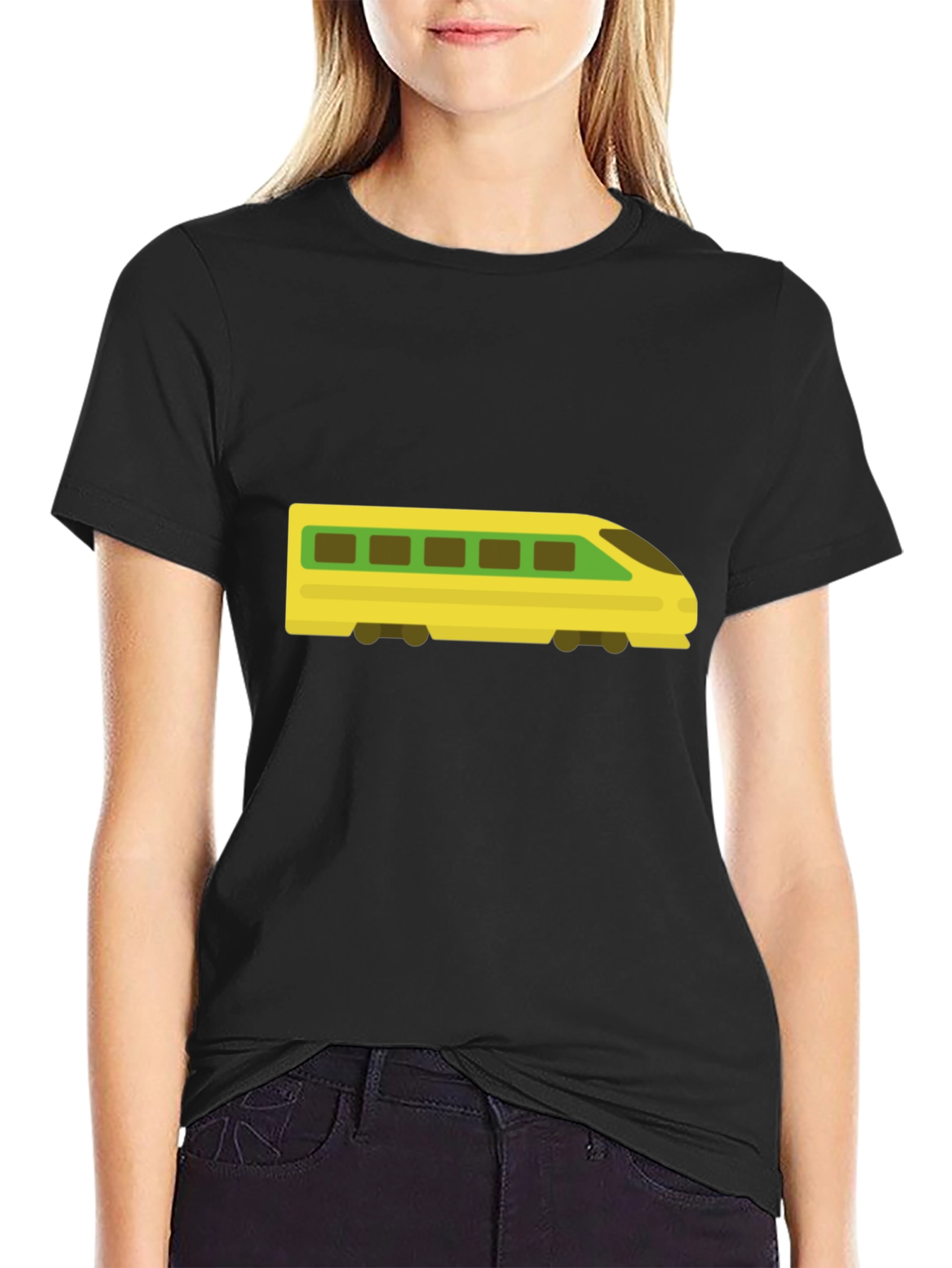 Modern Train Graphic Tee - Black Cotton