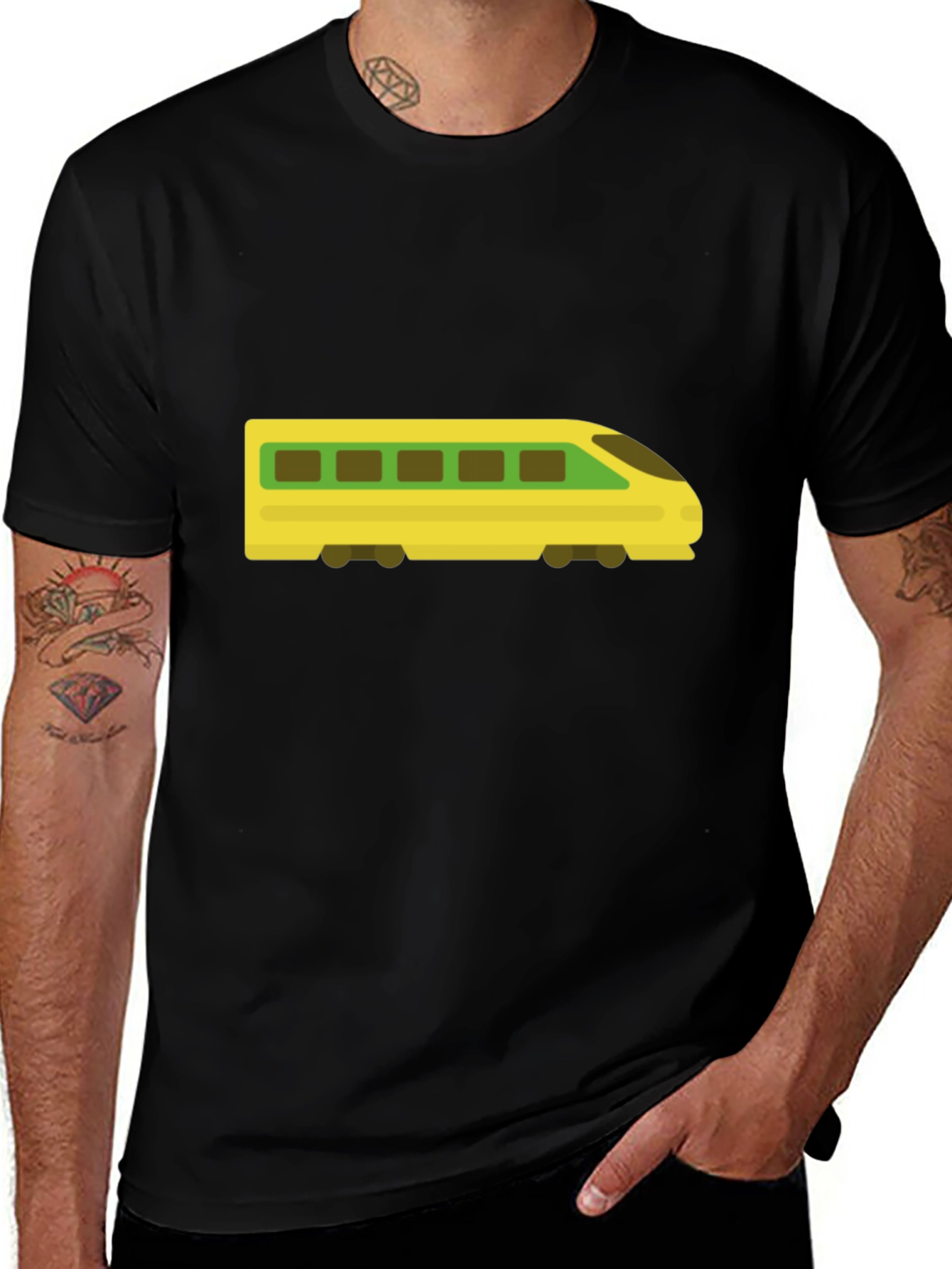 Modern Train Graphic Tee - Black Cotton