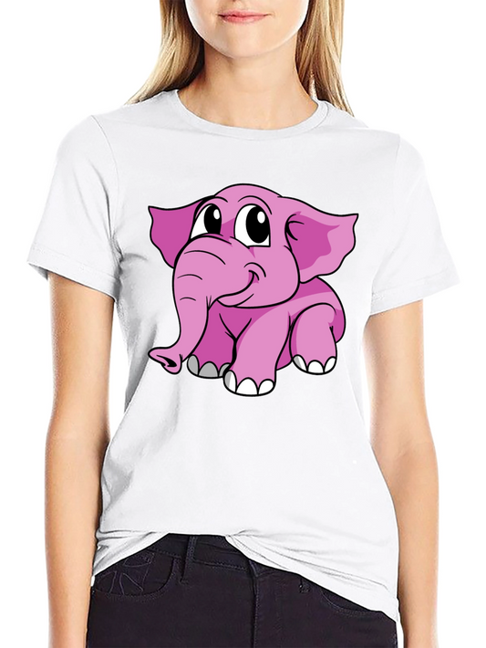 Cute Pink Elephant Graphic Tee - Black Cotton Shirt
