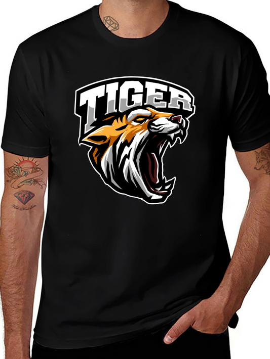 Tiger Graphic Tee - Black Cotton T-Shirt