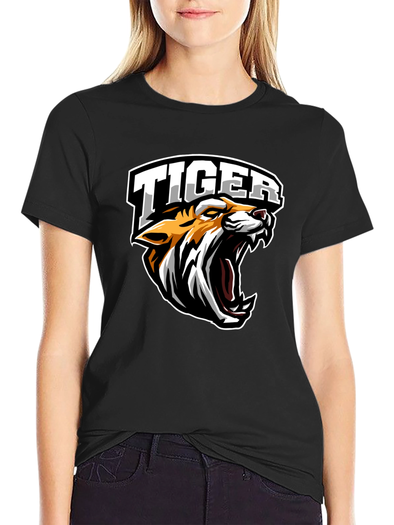 Tiger Graphic Tee - Black Cotton T-Shirt