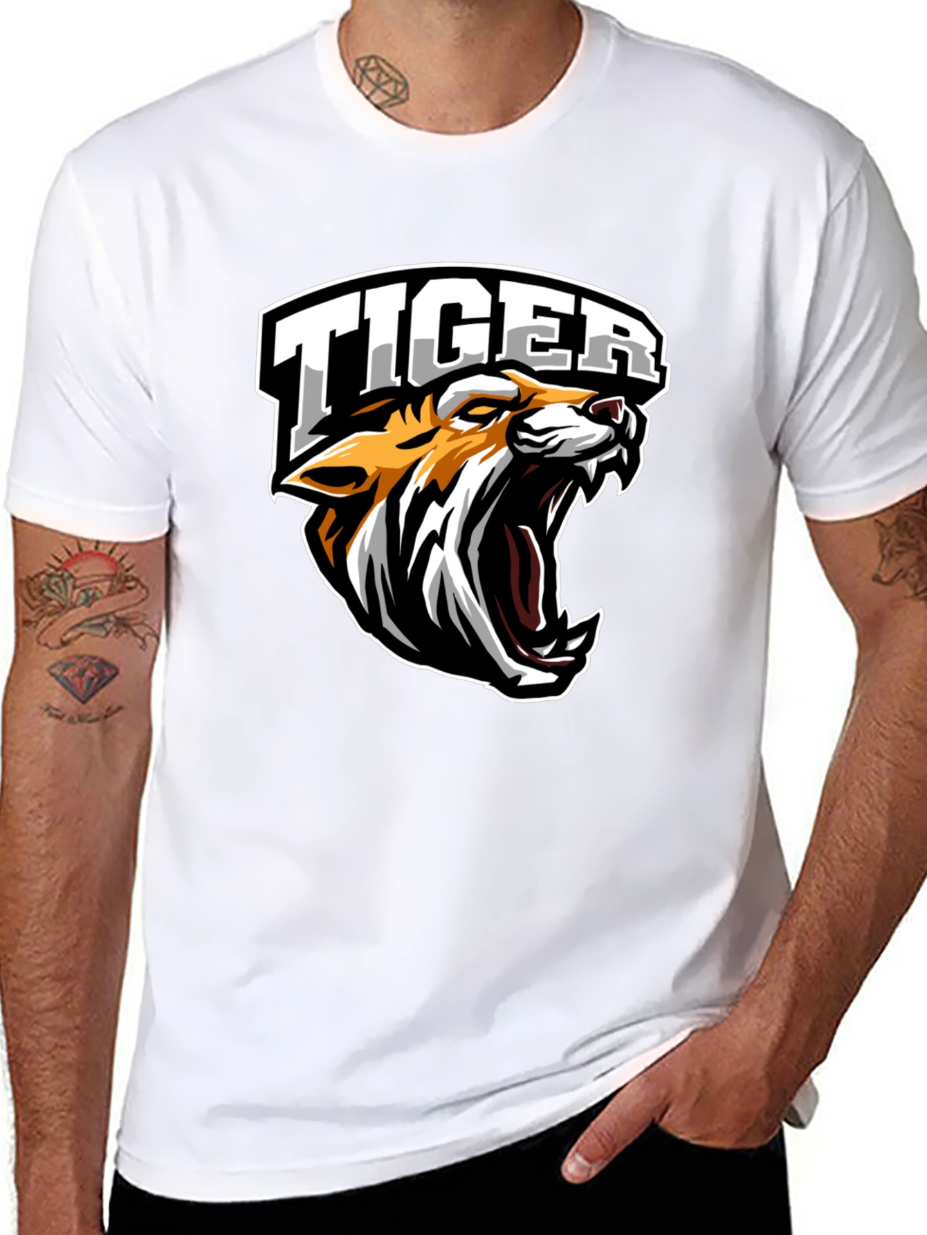Tiger Graphic Tee - Black Cotton T-Shirt