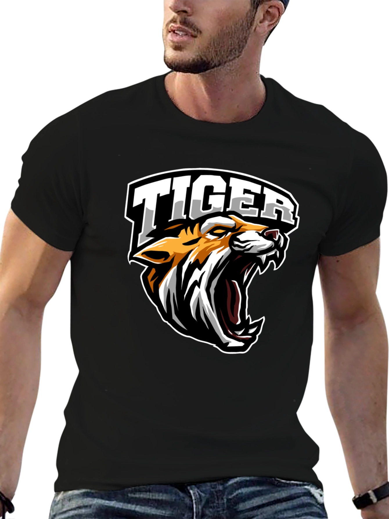 Tiger Graphic Tee - Black Cotton T-Shirt