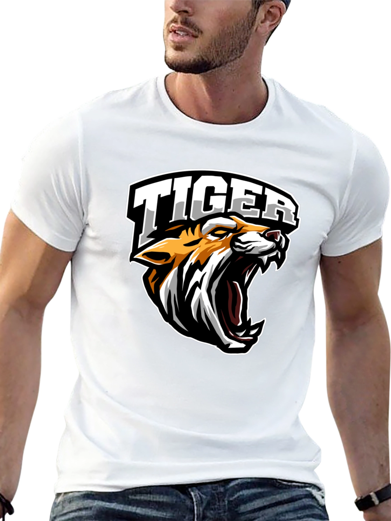 Tiger Graphic Tee - Black Cotton T-Shirt
