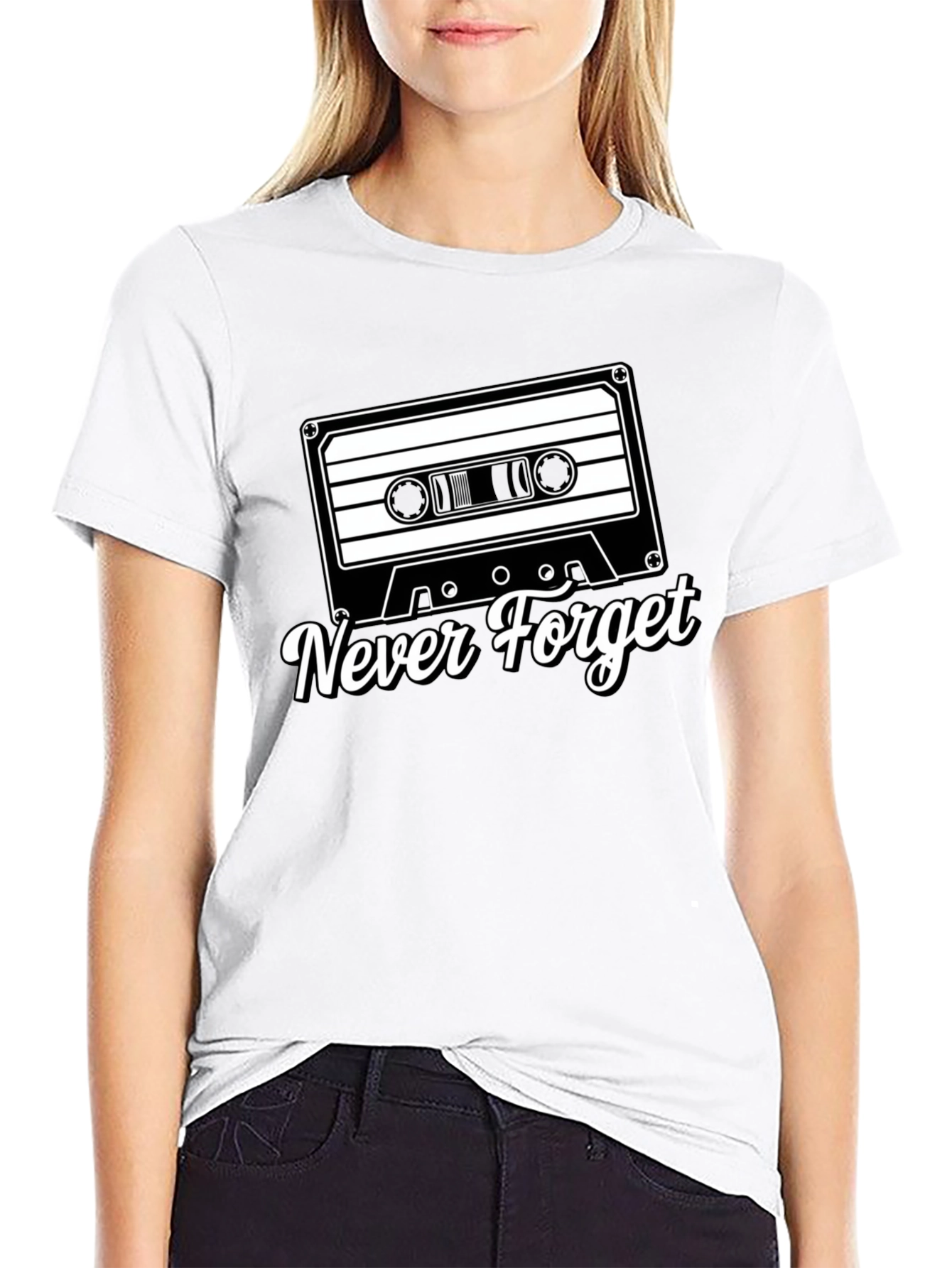 Retro Cassette Tape Never Forget Black T-Shirt