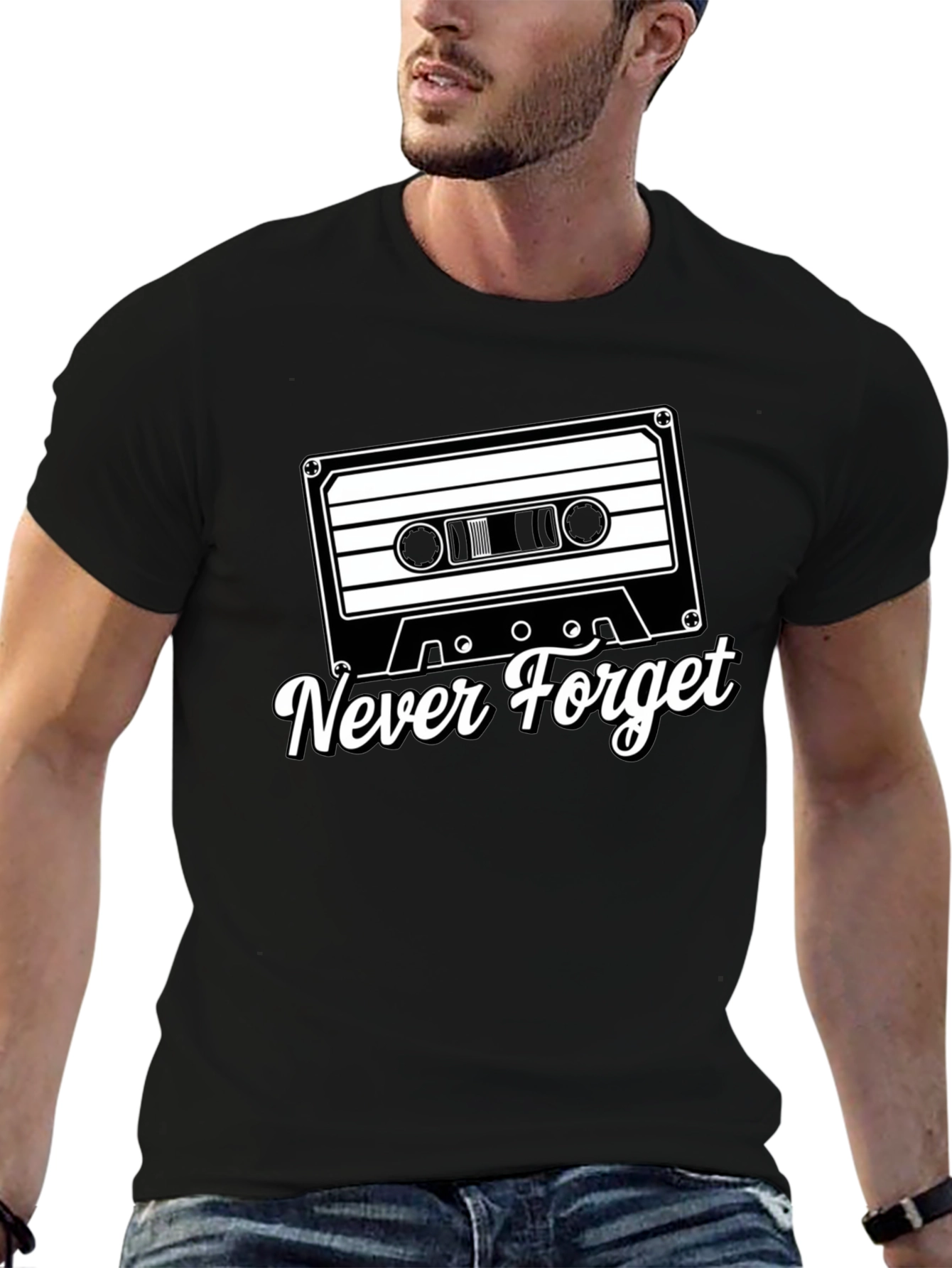 Retro Cassette Tape Never Forget Black T-Shirt