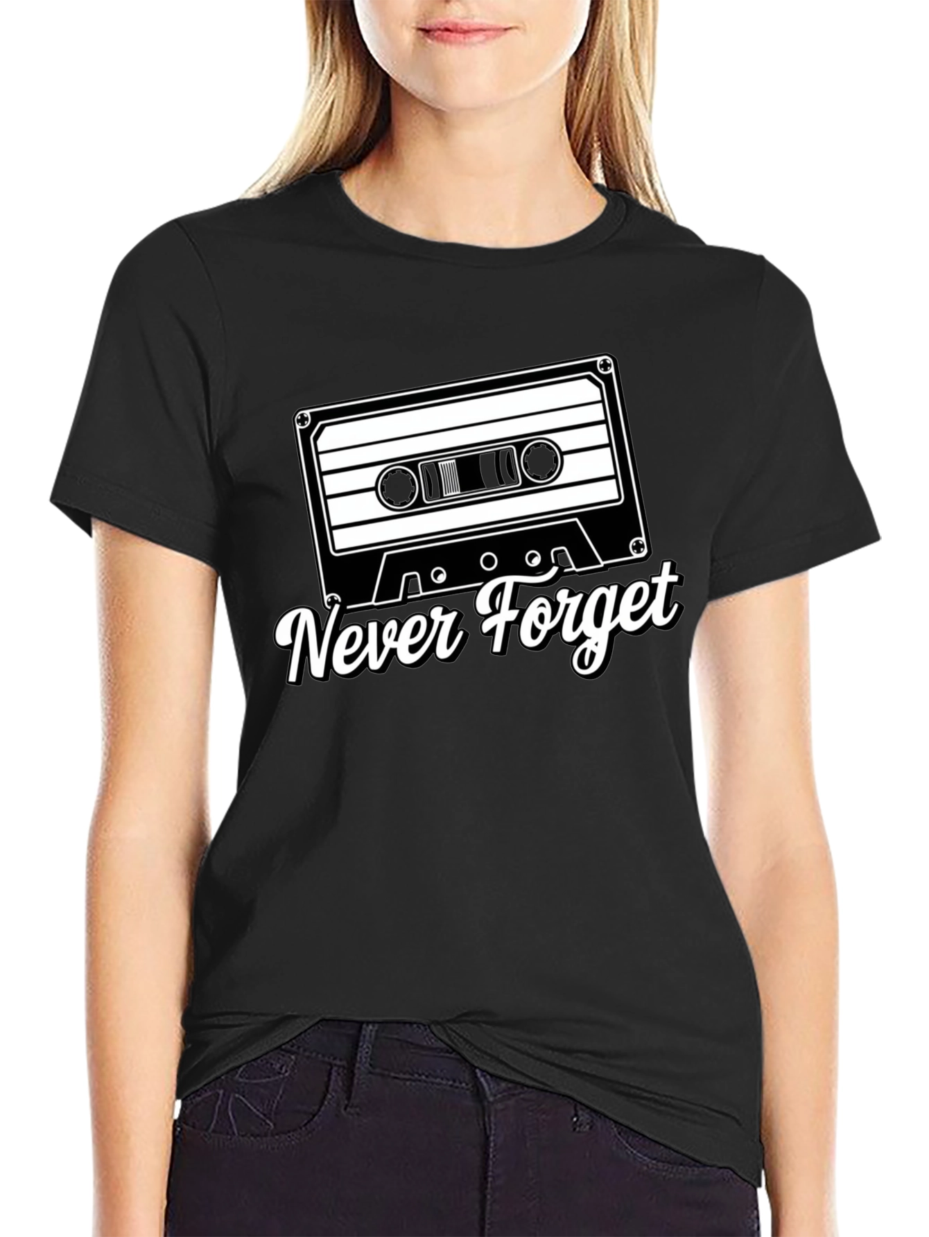 Retro Cassette Tape Never Forget Black T-Shirt