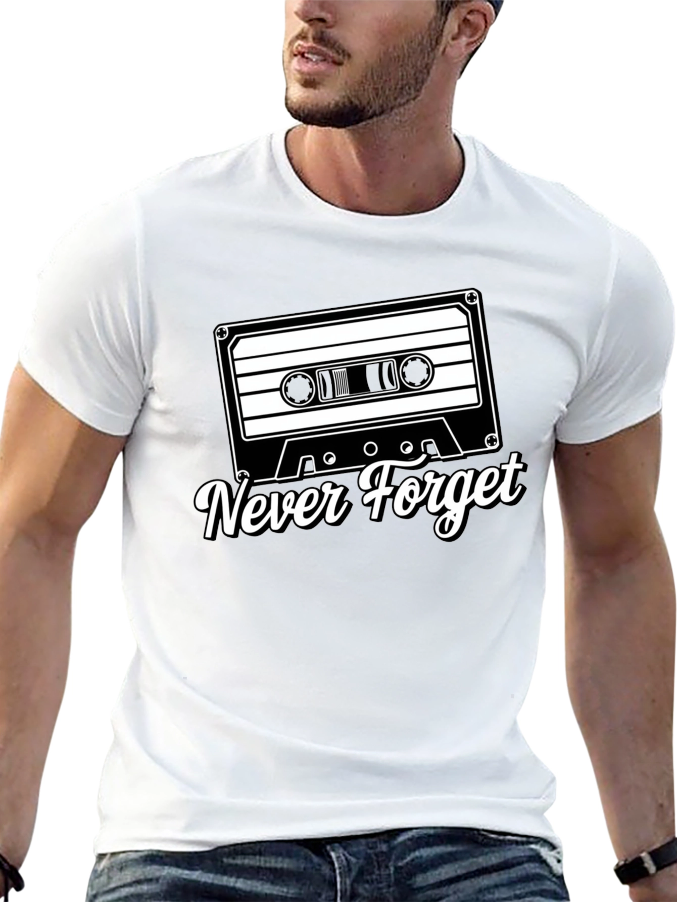Retro Cassette Tape Never Forget Black T-Shirt