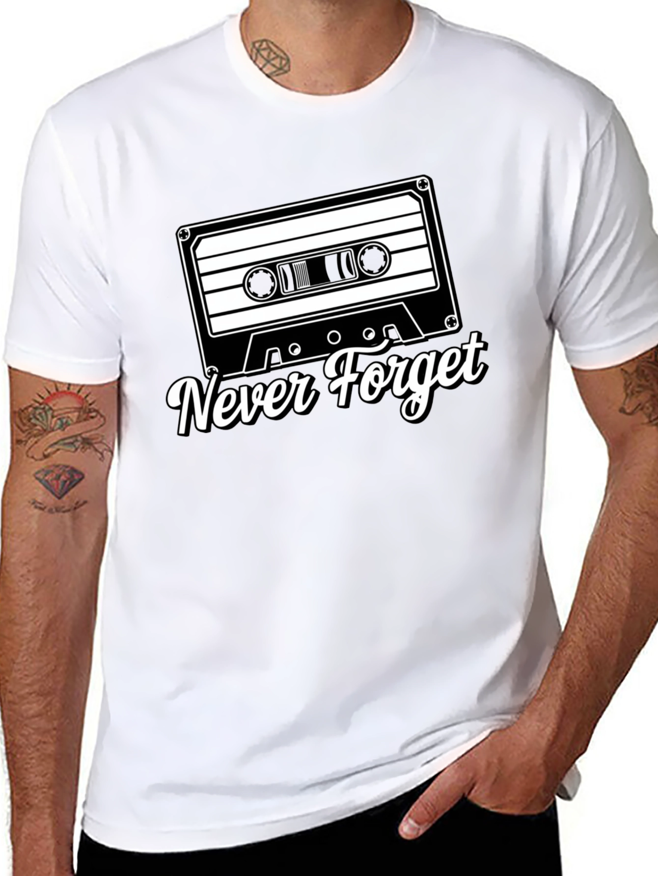 Retro Cassette Tape Never Forget Black T-Shirt