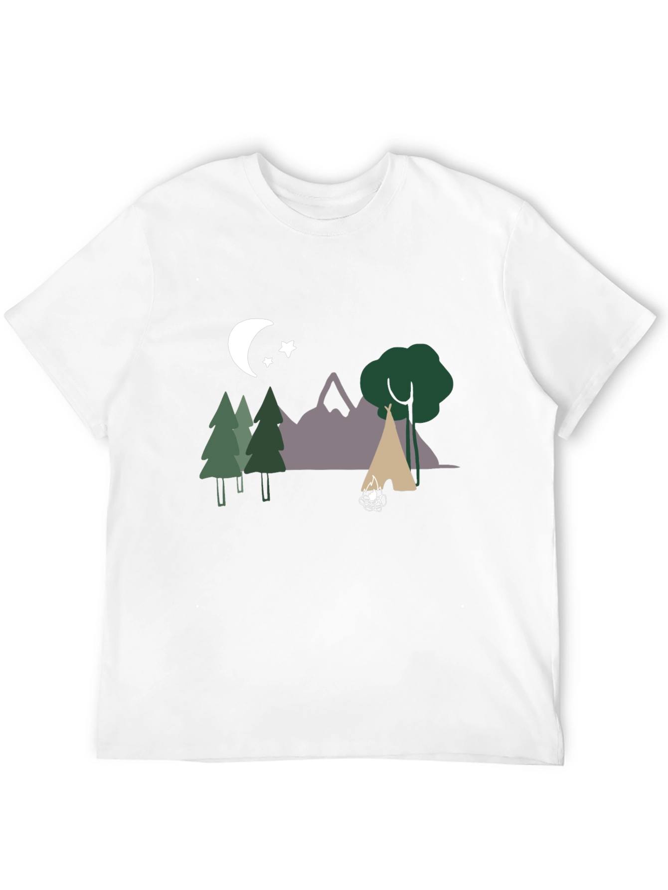 Camping Scene Graphic Tee - Black Cotton Blend